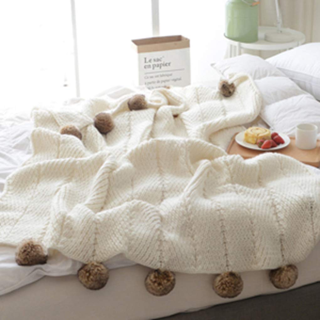 Soft Pom Pom Throw Blanket - Cozy Warm Acrylic Blanket for Couch, Bed & Chair - Winter Home Decor for Baby & Kids Room - Perfect for Snuggling, Reading & Relaxing