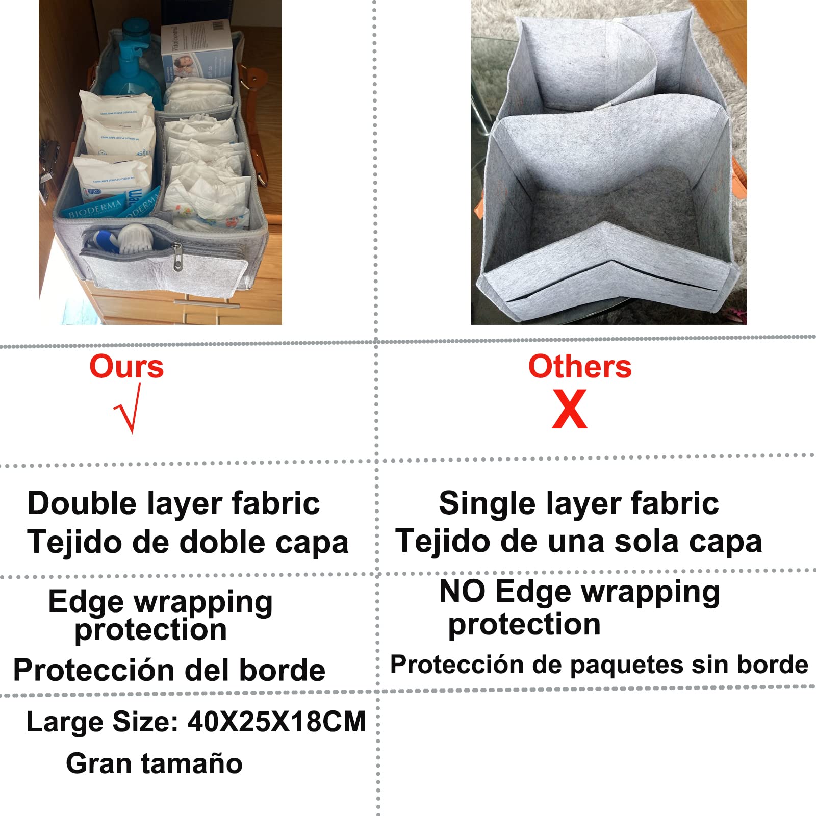 Baby Diaper Caddy Organizer - Large Gray Storage Basket for Diapers, Wipes & Nursery Essentials | Portable Nursery Bin & Car Organizer for Baby Care | Perfect for Nursery, Bedroom & Travel