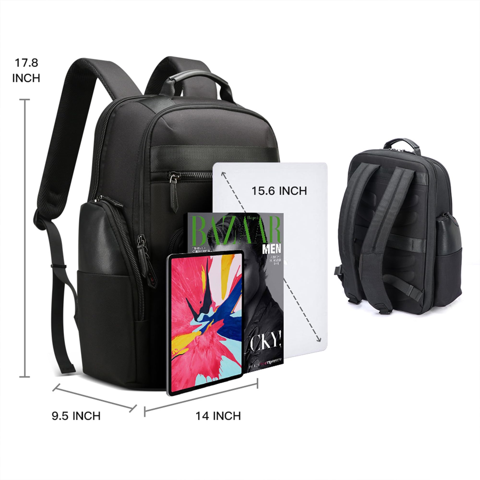 BOPai 30L Water-Resistant Travel Backpack for Men - USB Charging Business Laptop Backpack with 15.6 Inch Laptop Compartment - Durable Black Rucksack for Work, Commuting & Outdoor Adventures