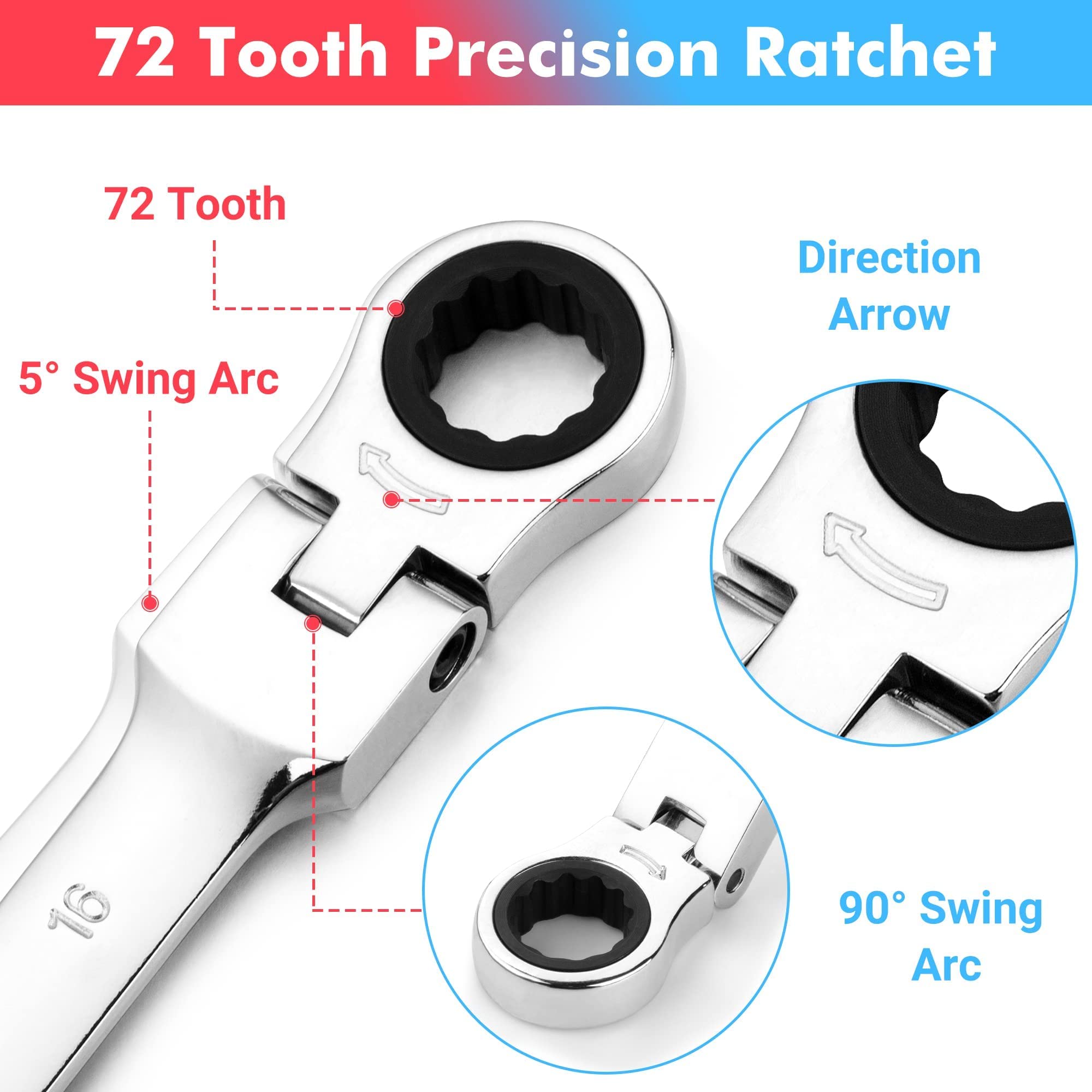 Towallmark 14-Piece Flex-Head Ratcheting Wrench Set - SAE 5/16