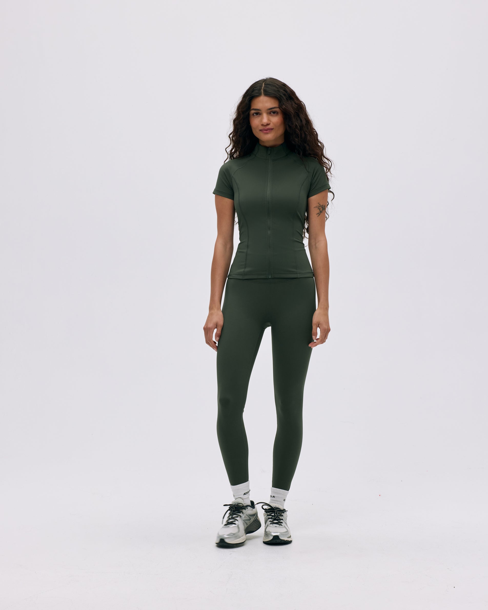 Ultimate Short Sleeve Zip Up Top for Women - Dark Olive Green Athletic Shirt | Perfect for Running, Gym Workouts & Outdoor Activities