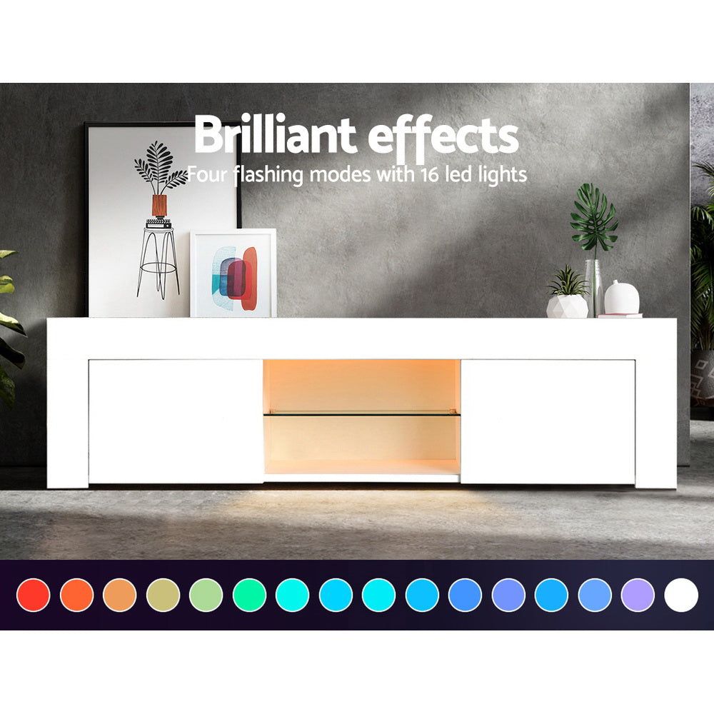 Artiss 130cm White Angus Entertainment TV Stand with LED Lighting - Perfect for Living Room, Bedroom & Home Theater Setup
