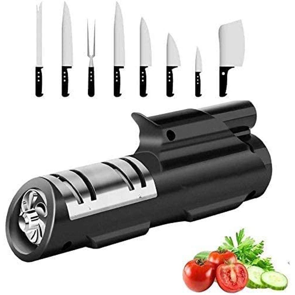 Professional 4-Stage Electric Knife Sharpener - Tungsten Steel & Diamond Kitchen Knife Sharpening Tool for Chef & Home Use - Polish & Grind to Razor Sharp Blades - Perfect for Kitchen, Camping & Outdoor Cooking (Black)