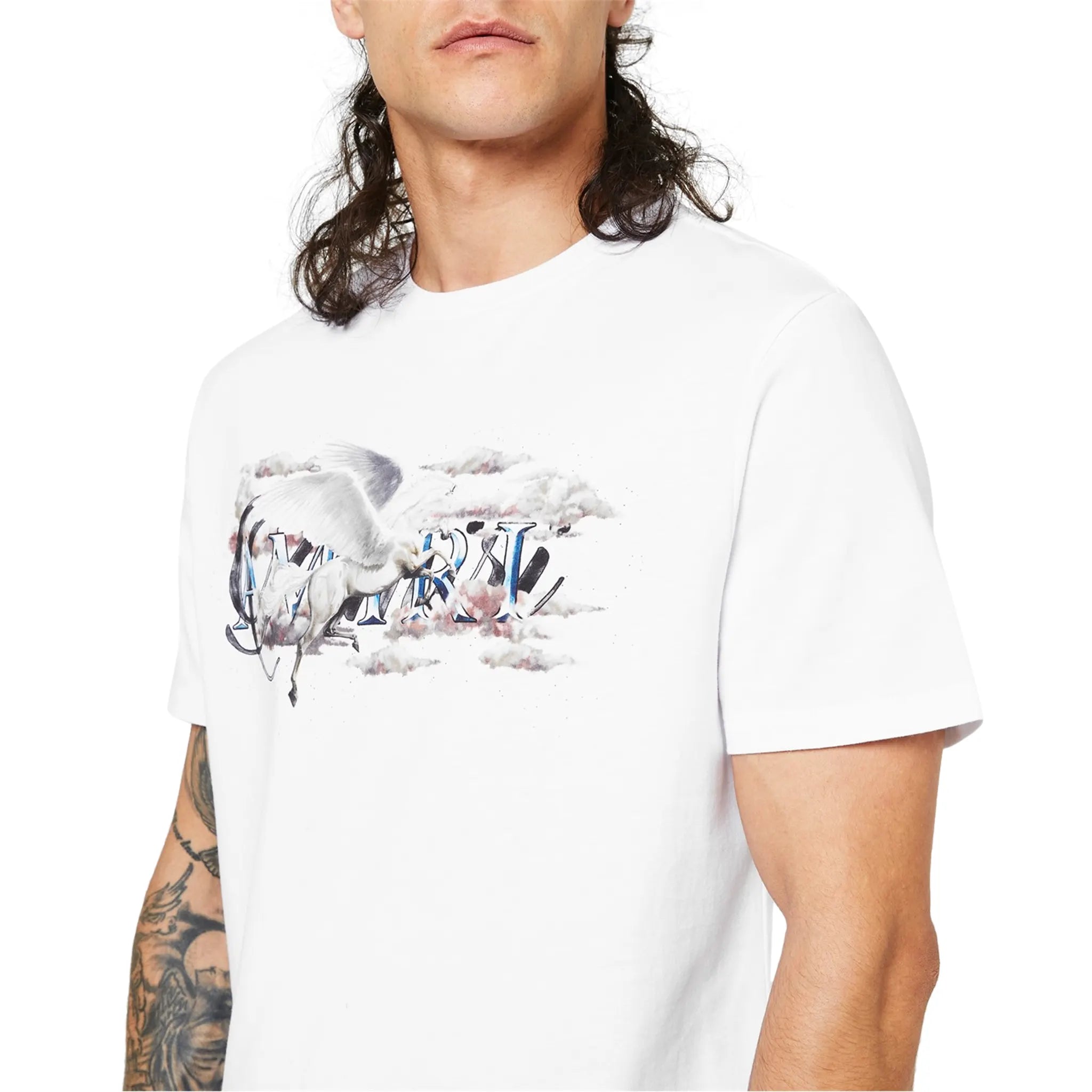 Amiri Pegasus Script Logo White T-Shirt for Men - Stylish Casual Tee for Streetwear & Everyday Outfits