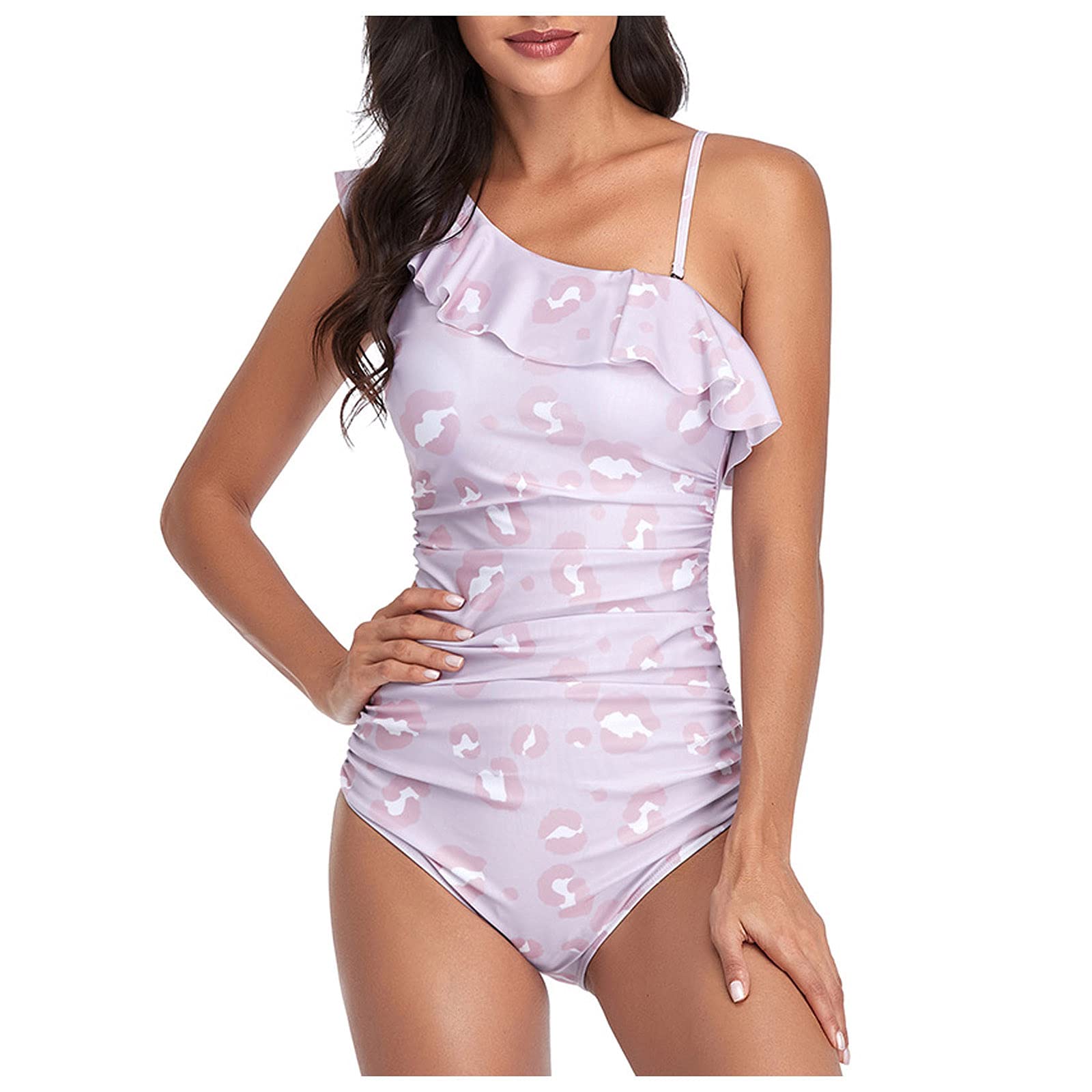 Jinjiums Women's Asymmetric One Shoulder Ruffled Monokini Swimwear - Sexy One Piece Bathing Suit for Beach, Pool Party & Summer Vacation