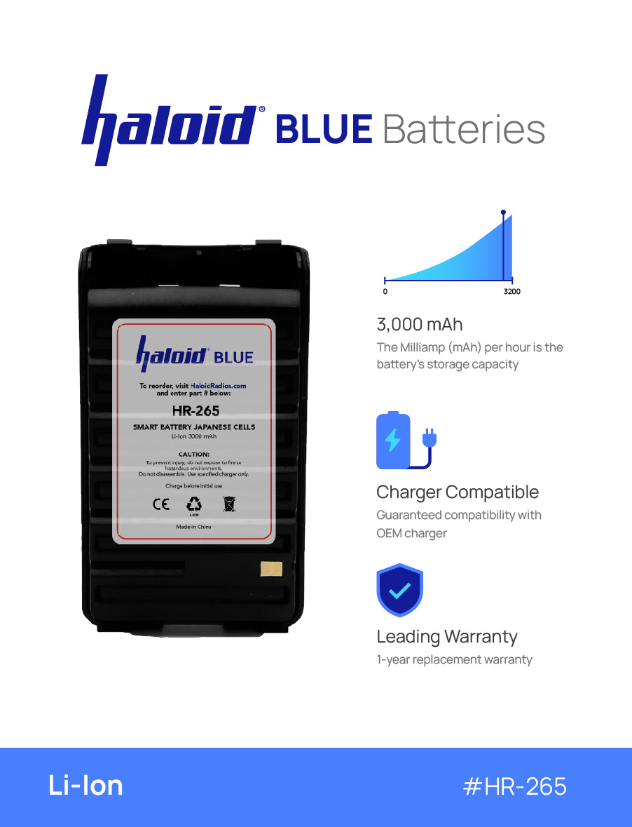 Haloid BLUE HR 265 Lithium Battery - Compatible with IC F3001, IC F4001 & IC T70A Radios - Long-Lasting Power for Two-Way Radios, Emergency Communication & Outdoor Adventures