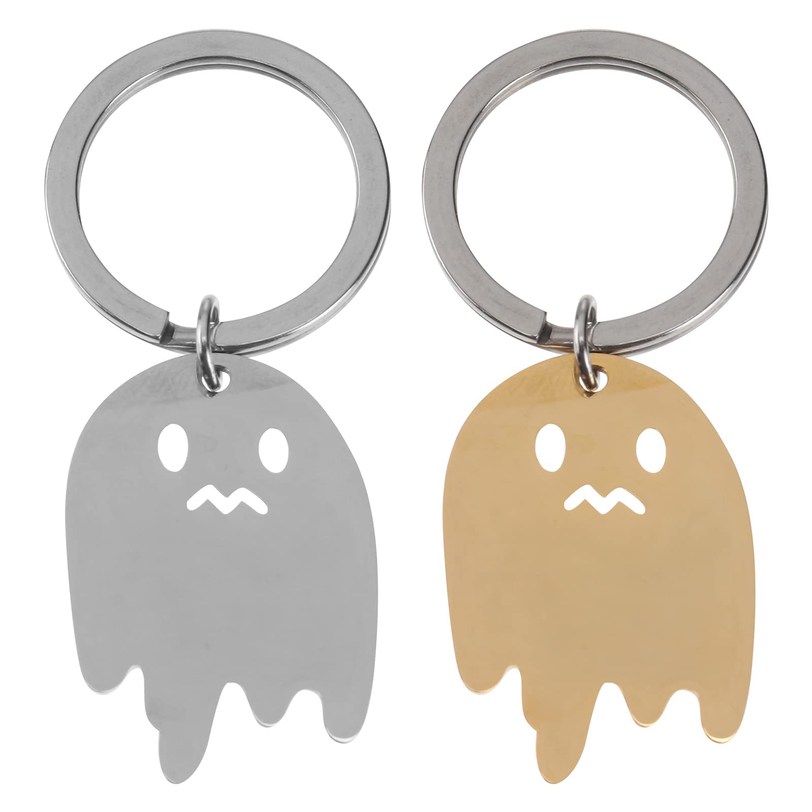 NUOBESTY 2 Pack Stainless Steel Halloween Keychains - Ghost Key Rings, Durable Metal Keychains for Halloween Party Favors, Gifts & Decorations - Perfect for Trick or Treat, Costume Accessories & Spooky Home Decor