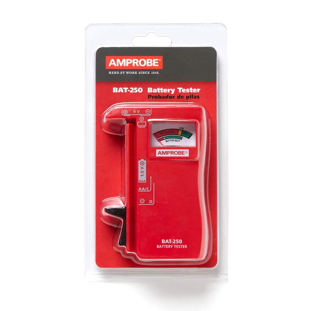 Amprobe BAT-250 Handheld Battery Capacity Tester with V-Shaped Side Cradle - Digital Battery Analyzer for AA AAA C D 9V Cells - Perfect for Home, Workshop & Industrial Battery Testing