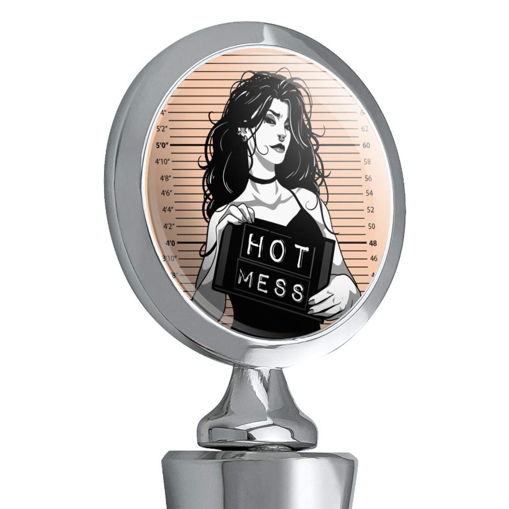 Funny Hot Mess Woman Mug Shot Wine Bottle Stopper - Novelty Wine Cork for Parties, Gifts & Wine Lovers - Perfect for Bachelorette, Girls Night & Wine Tasting Events
