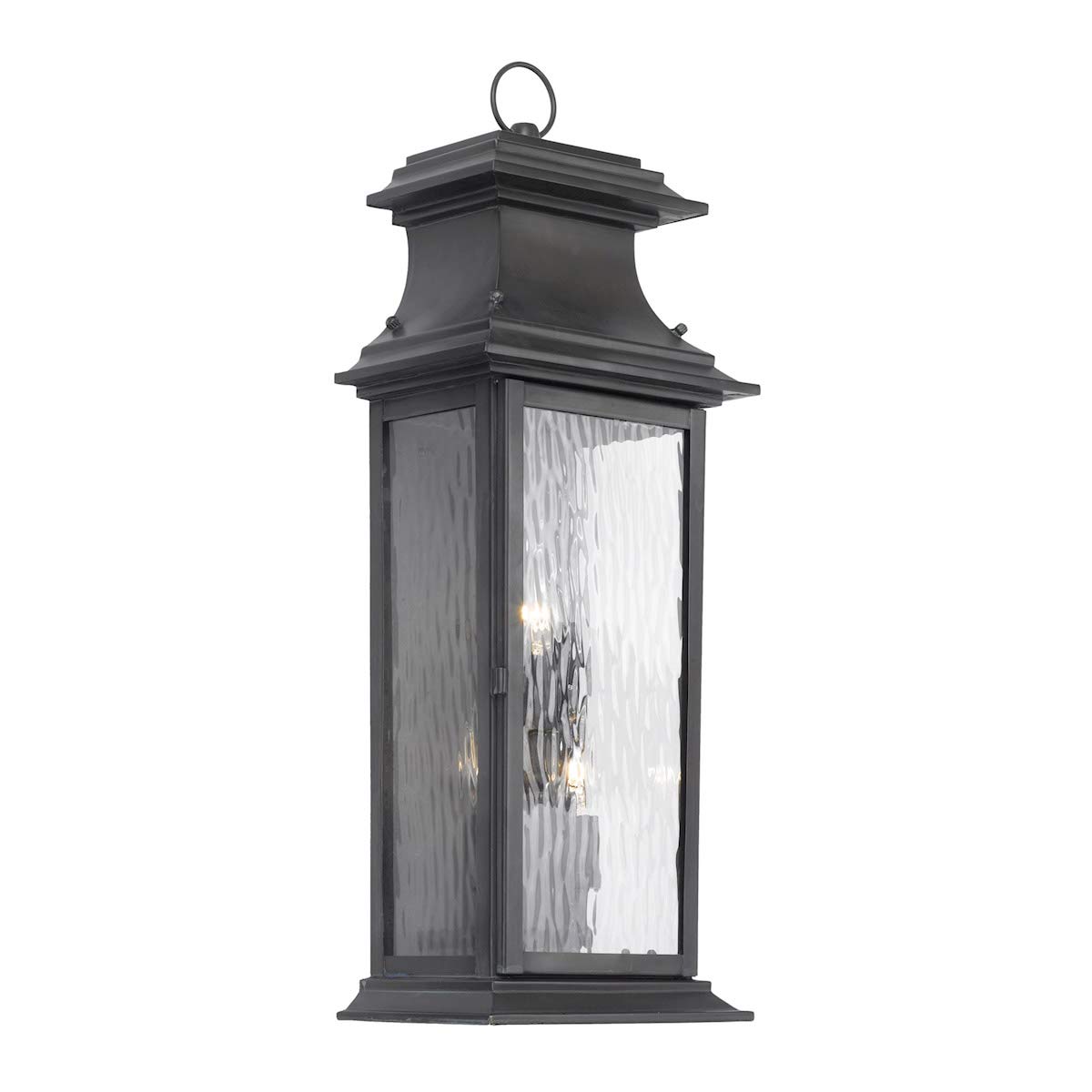 Elk Lighting Provincial 3-Light Water Glass Outdoor Wall Lantern in Charcoal - Weatherproof Exterior Sconce for Porch, Patio, and Garden Lighting