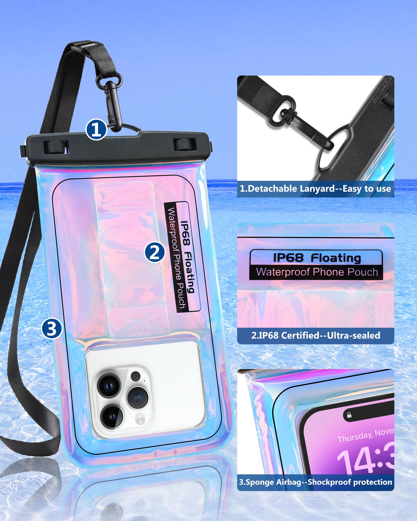 **IPX68 Waterproof Phone Pouch - Floating Waterproof Case for iPhone 16/15/14/13/12 Pro Max & Samsung S25/S24/S23/S22 (Up to 7