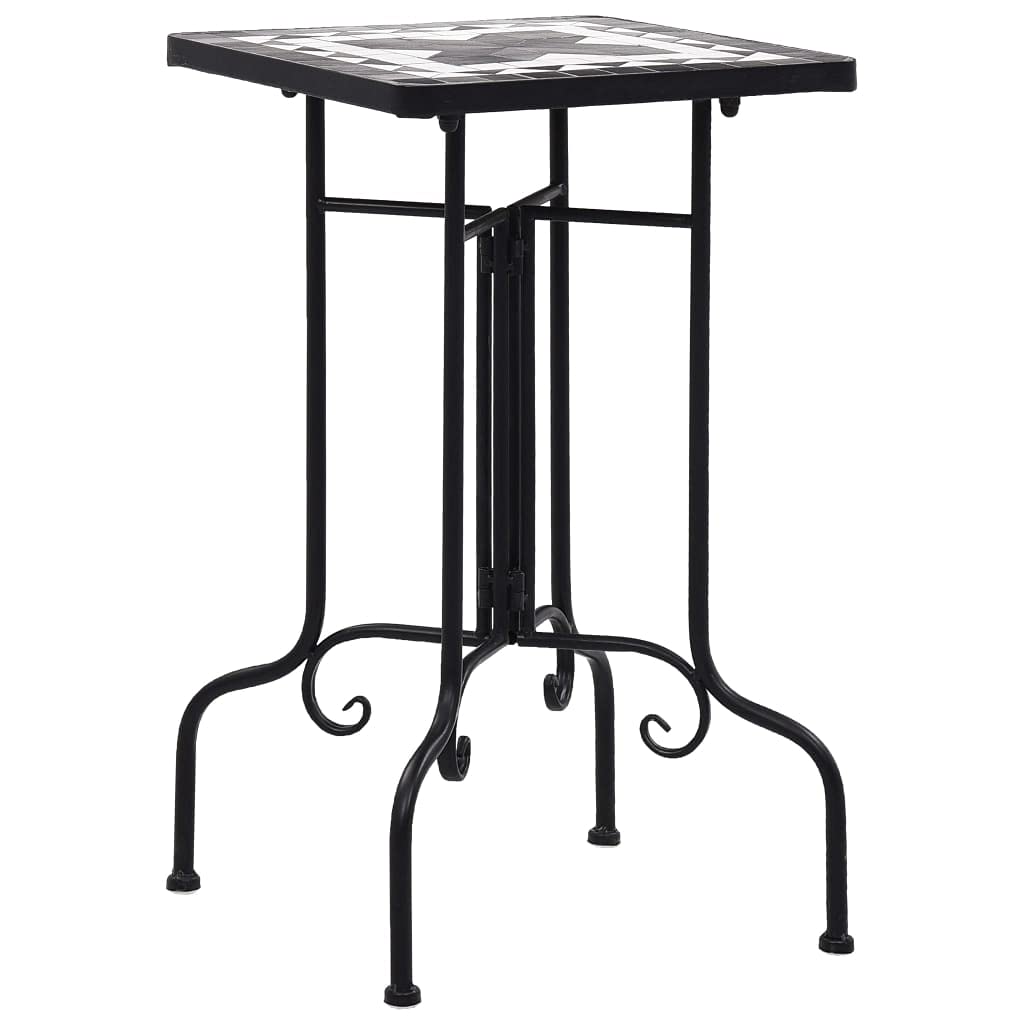 Black and White Mosaic Ceramic Side Table - Outdoor Patio Garden Accent Table with Durable Ceramic Top for Indoor & Outdoor Use - Perfect for Poolside, Balcony, or Living Room Decor