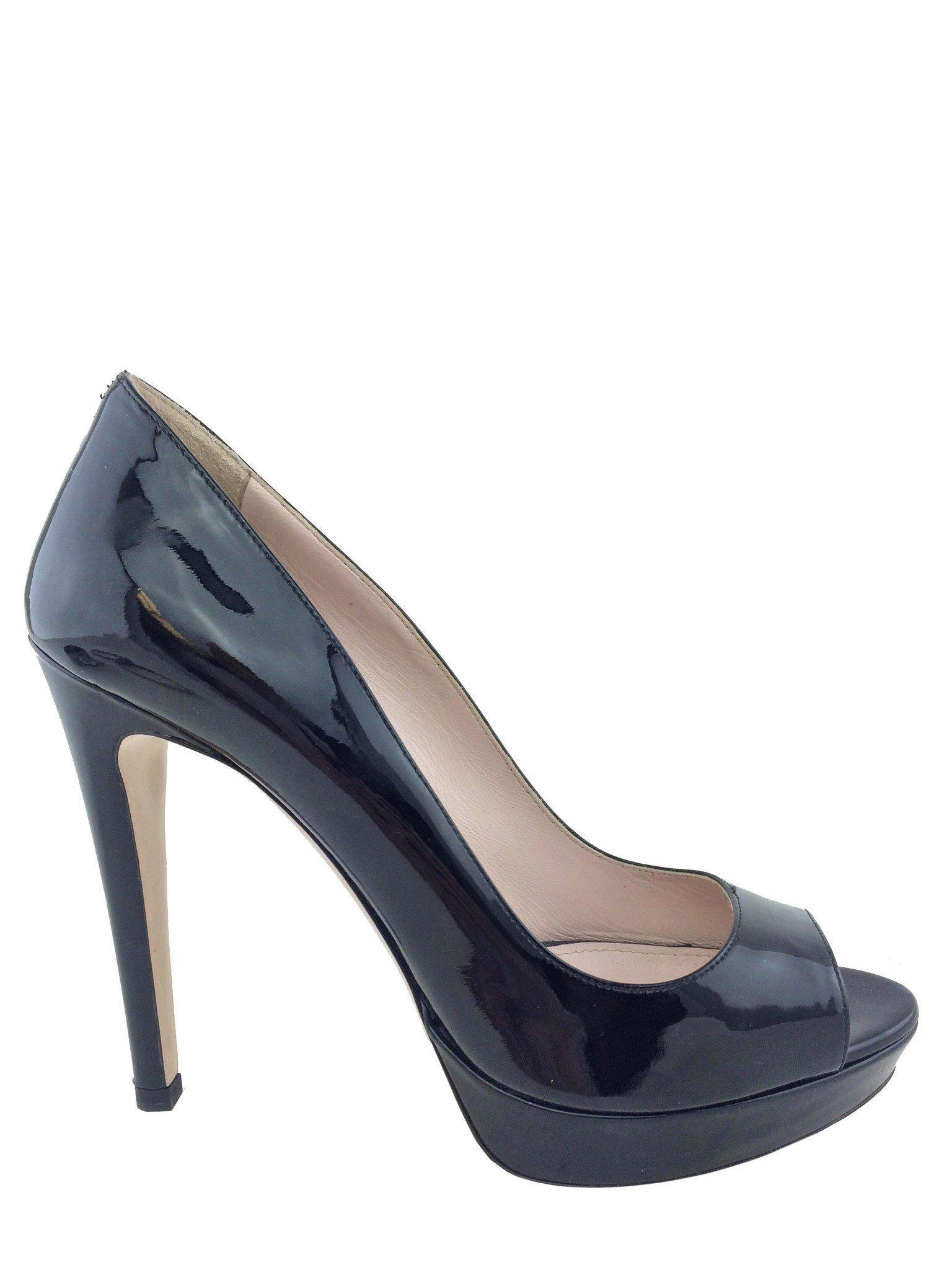 Miu Miu Patent Leather Platform Peep Toe Pumps Women's Size 6 US | High Heel Dress Shoes for Party, Wedding & Evening Events
