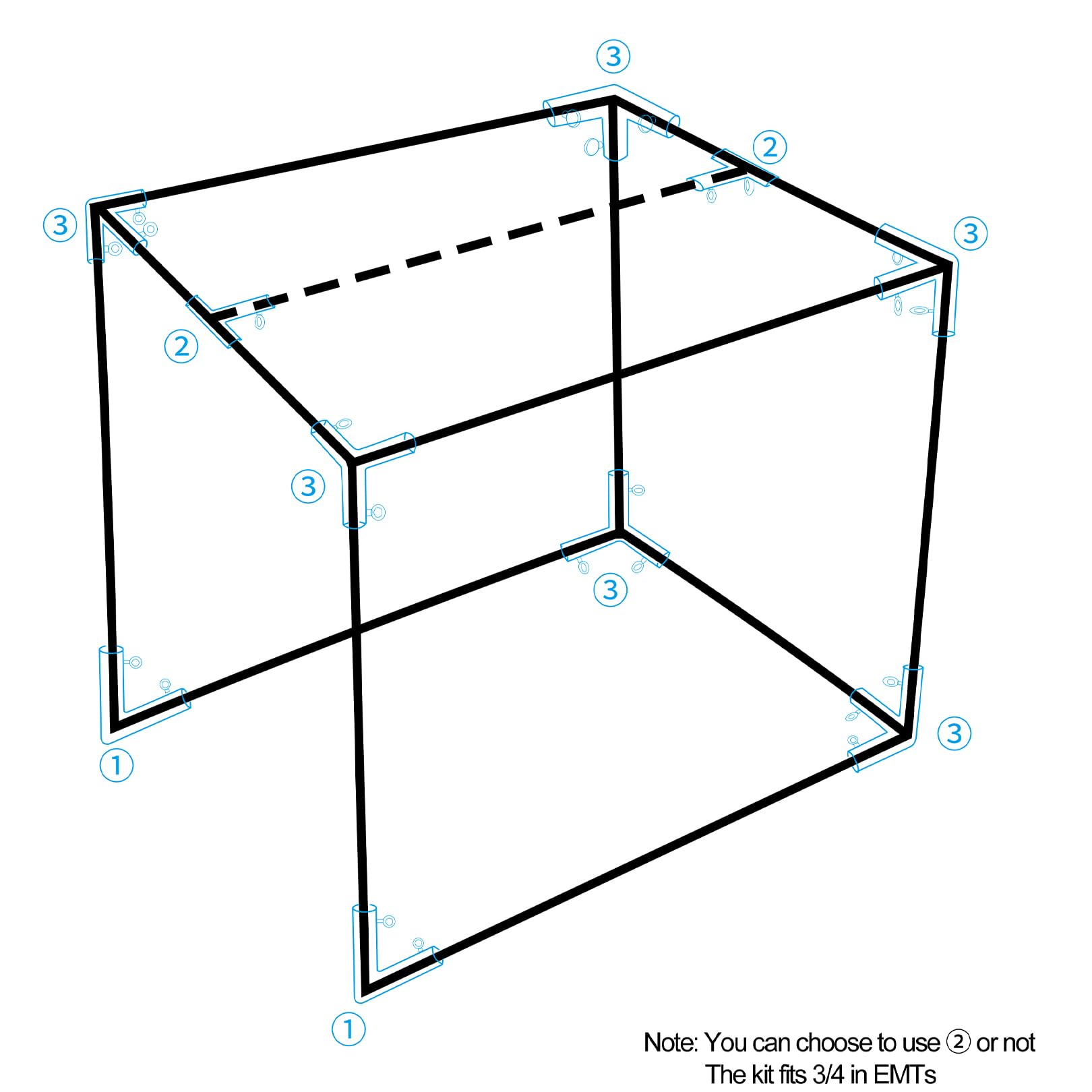 Aoneky DIY Golf Frame Corner Kit for 10x10x10ft Practice Golf Cage Net - Compatible with 3/4