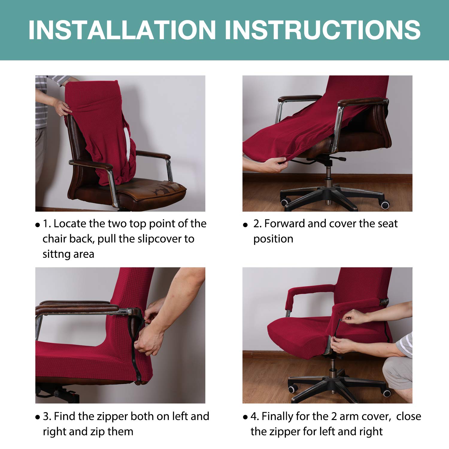 Turquoise Stretch Office Chair Cover with Arms - Universal Removable Computer Chair Slipcover for Desk Chairs - Pet-Friendly Rotating Boss Chair Cover (Burgundy) - Perfect for Home Office, Gaming Setup & Pet Protection