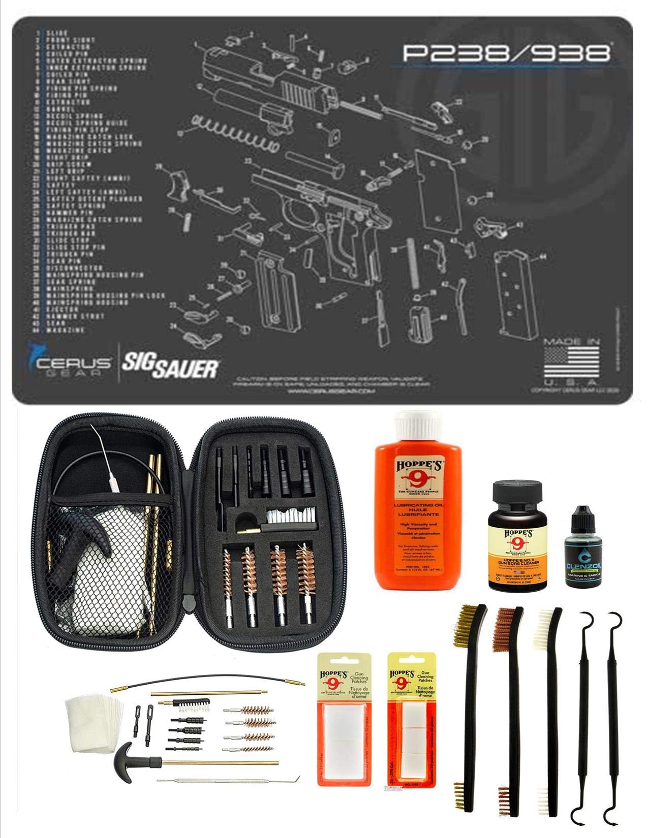 EDOG Range Warrior 27-Piece Gun Cleaning Kit - Compatible with Sig Sauer P238, .22, 9mm & .45 Caliber - Includes Schematic Mat & Tactical Book Accessories | Perfect for Firearm Maintenance at Home, Range or Hunting