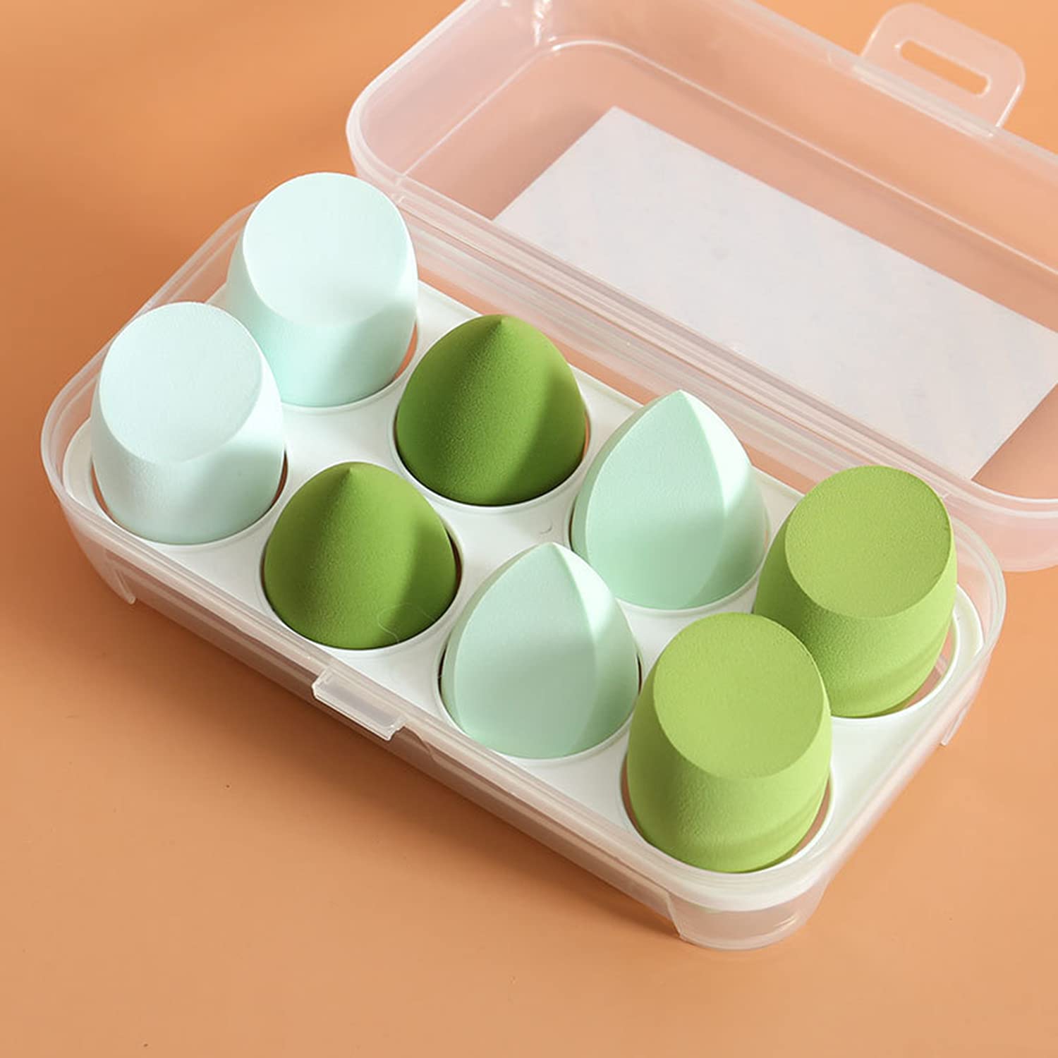 Kingbridal 8-Piece Makeup Sponge Set - Beauty Blender for Flawless Liquid, Cream & Powder Foundation - Multi-Colored Cosmetic Sponge Puff for Dry & Wet Use (Green) | Perfect for Daily Makeup, Contouring & Professional Makeup Application