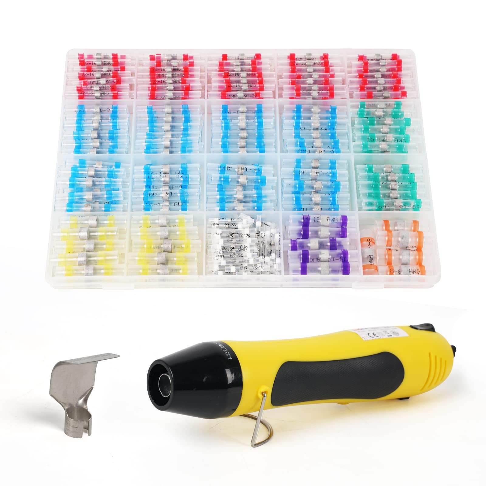 400PCS Heat Shrink Solder Seal Wire Connectors Kit with Heat Gun - Waterproof Electrical Connectors for Marine, Automotive & DIY (26-6 Gauge) - Perfect for Boat Wiring, Car Repairs & Home Electrical Projects