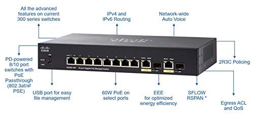 Cisco SG350-10P-K9-NA 10-Port Gigabit PoE Managed Network Switch (Renewed) - Ideal for Small Business & Home Office Networking