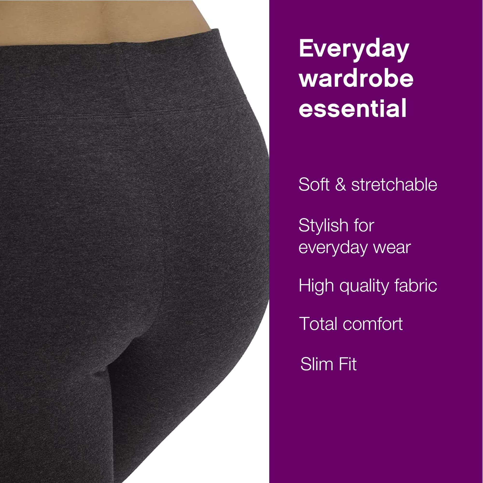 No Nonsense Women's High-Waisted Cotton Leggings - Soft Comfort Stretch Pants for Yoga, Workout & Everyday Wear
