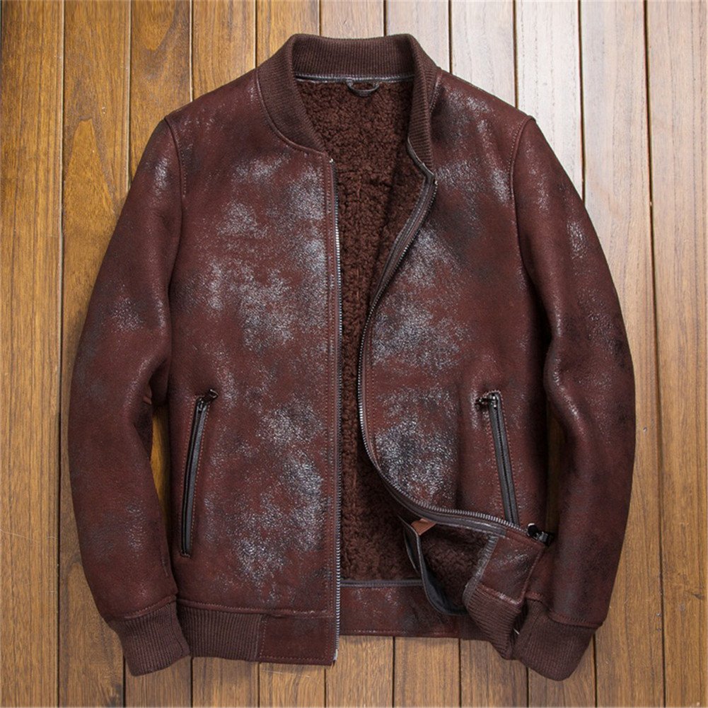 Men's Shearling Leather Jacket - Warm Sheepskin Coat for Motorcycle & Winter
