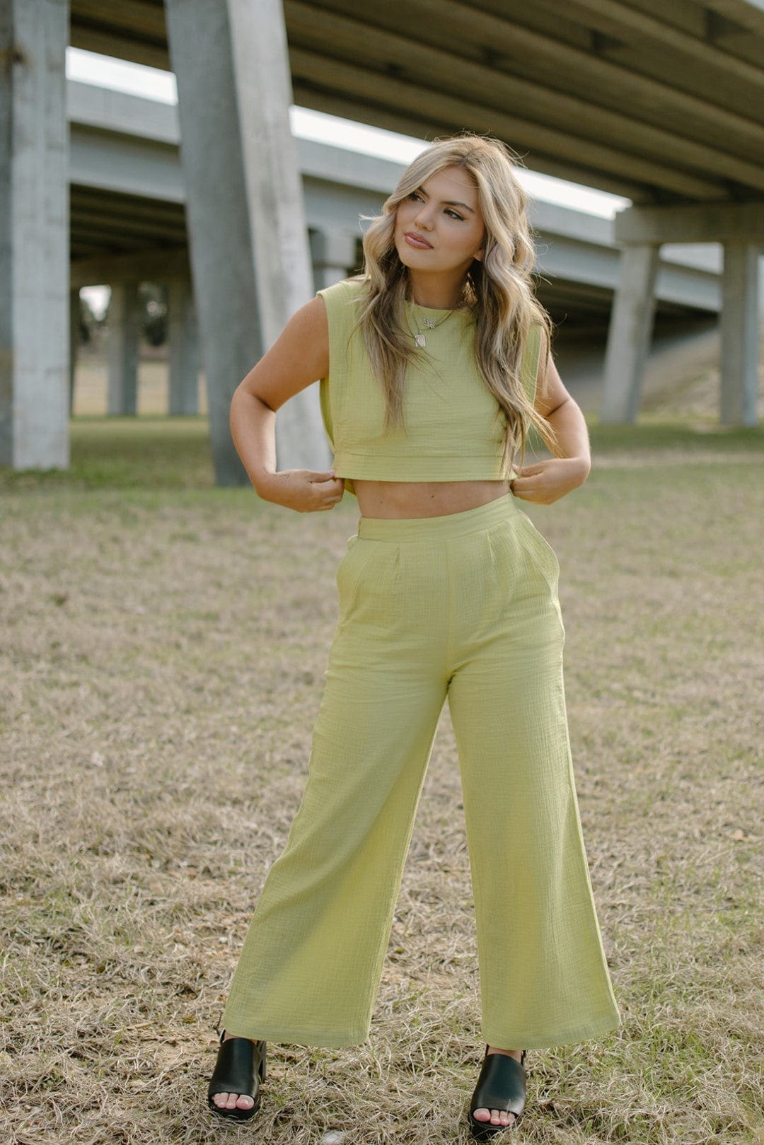 Stylish Lime Linen Crop Top Set - Breathable Summer Outfit for Women | Perfect for Beach, Vacation & Casual Wear