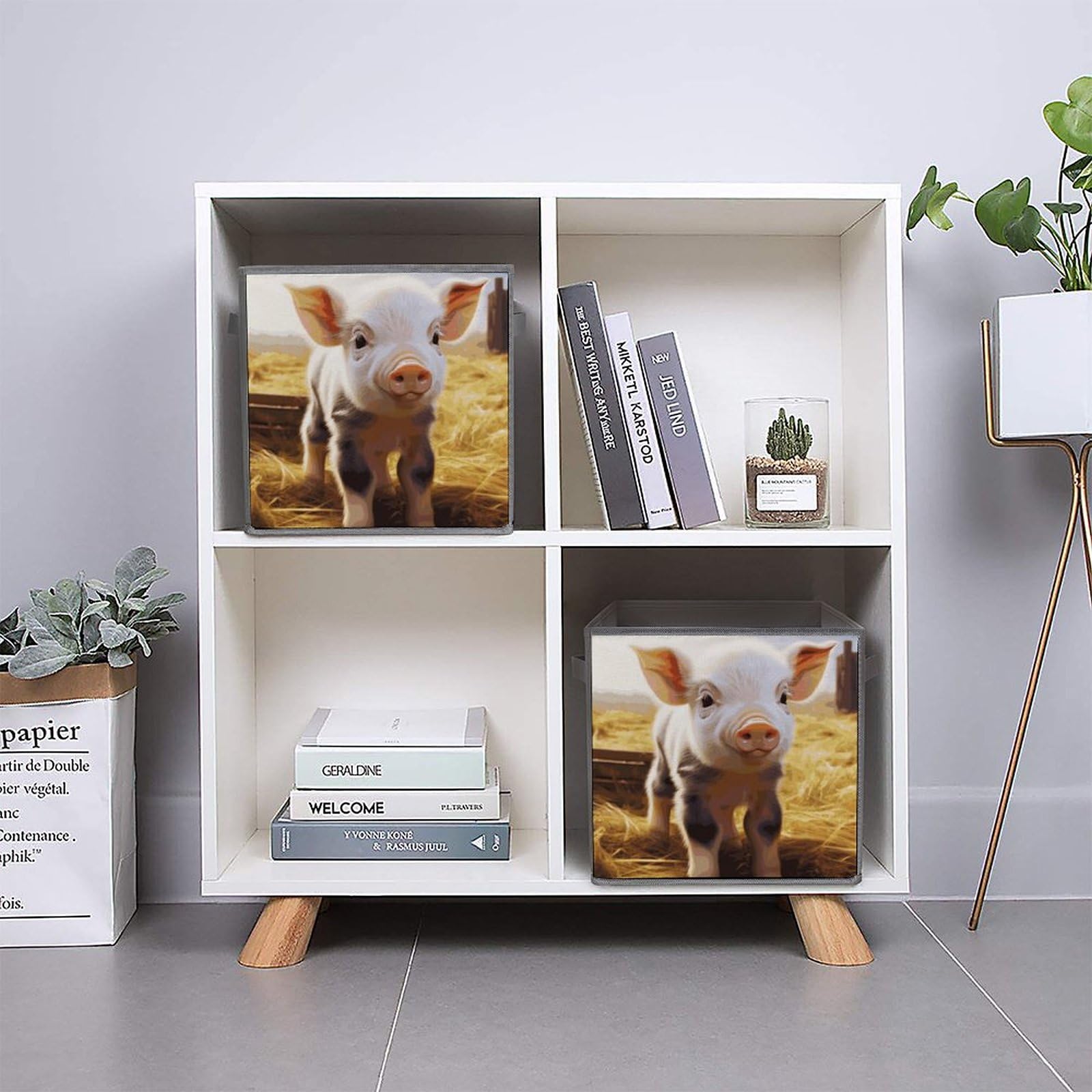 6PCS Collapsible Storage Bins with Handles - Cute Farm Animal Printed Foldable Organizer Boxes for Home, Kitchen, Nursery & Office Organization (Shelves, Closet, Toys, Books)