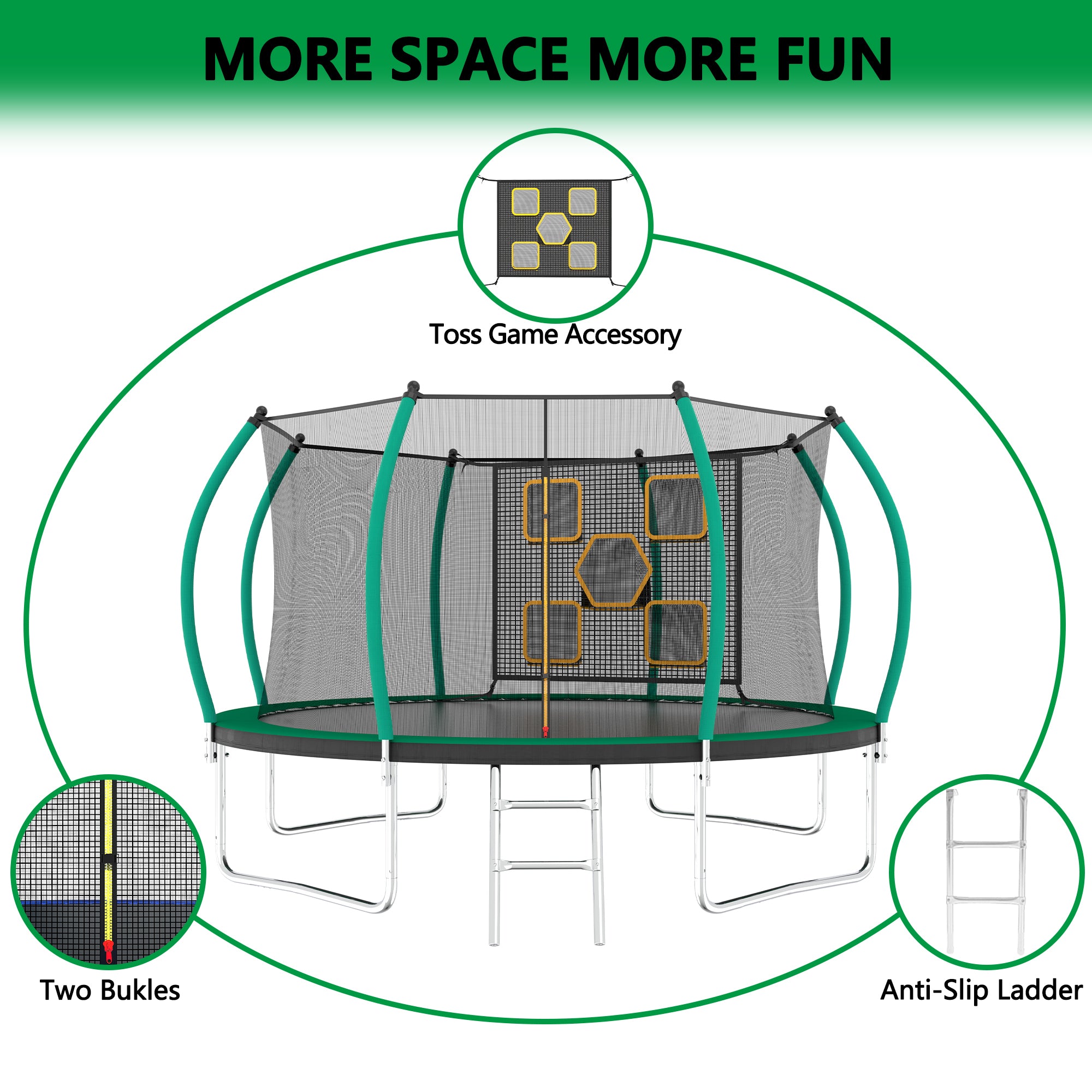 14FT Trampoline with Safety Enclosure & Ladder - ASTM Approved Outdoor Trampoline for Kids - Perfect for Backyard Fun, Exercise, and Family Outdoor Activities
