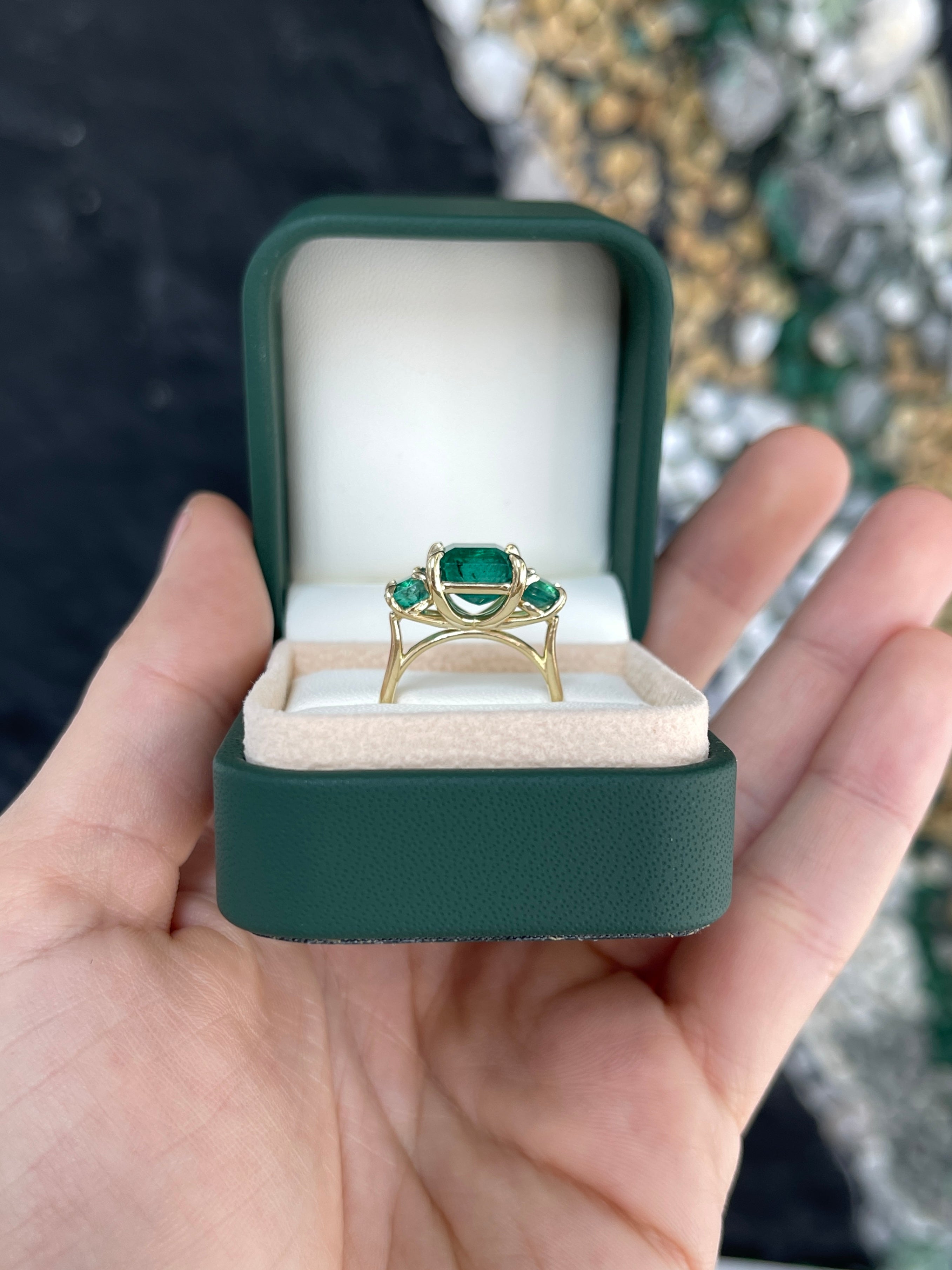 5.70tcw Natural Emerald Three Stone Ring in 14K Gold - Elegant Engagement, Wedding, or Anniversary Jewelry Gift for Women
