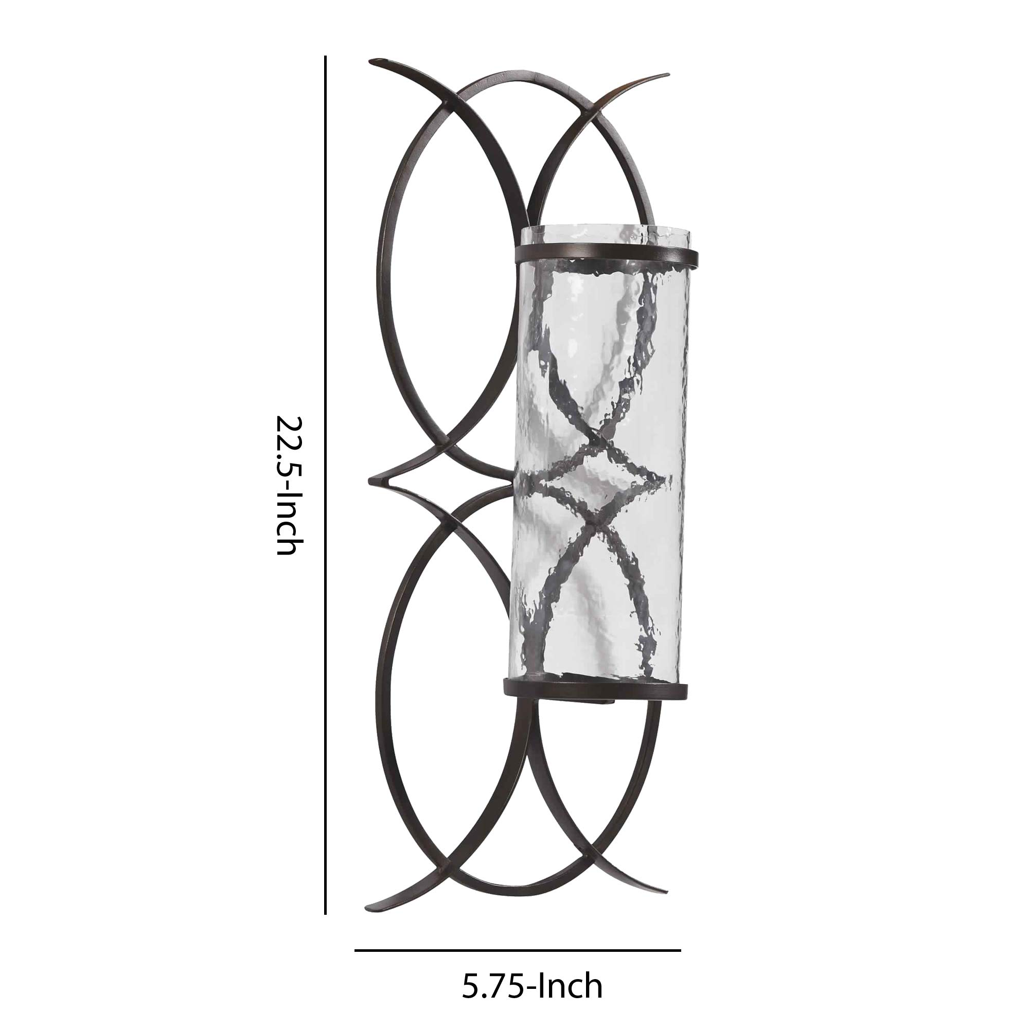 Benjara Scroll Design Metal Wall Sconce with Candle Holder - Bronze and Clear Glass - Elegant Home Decor for Living Room, Bedroom, or Dining Room Lighting