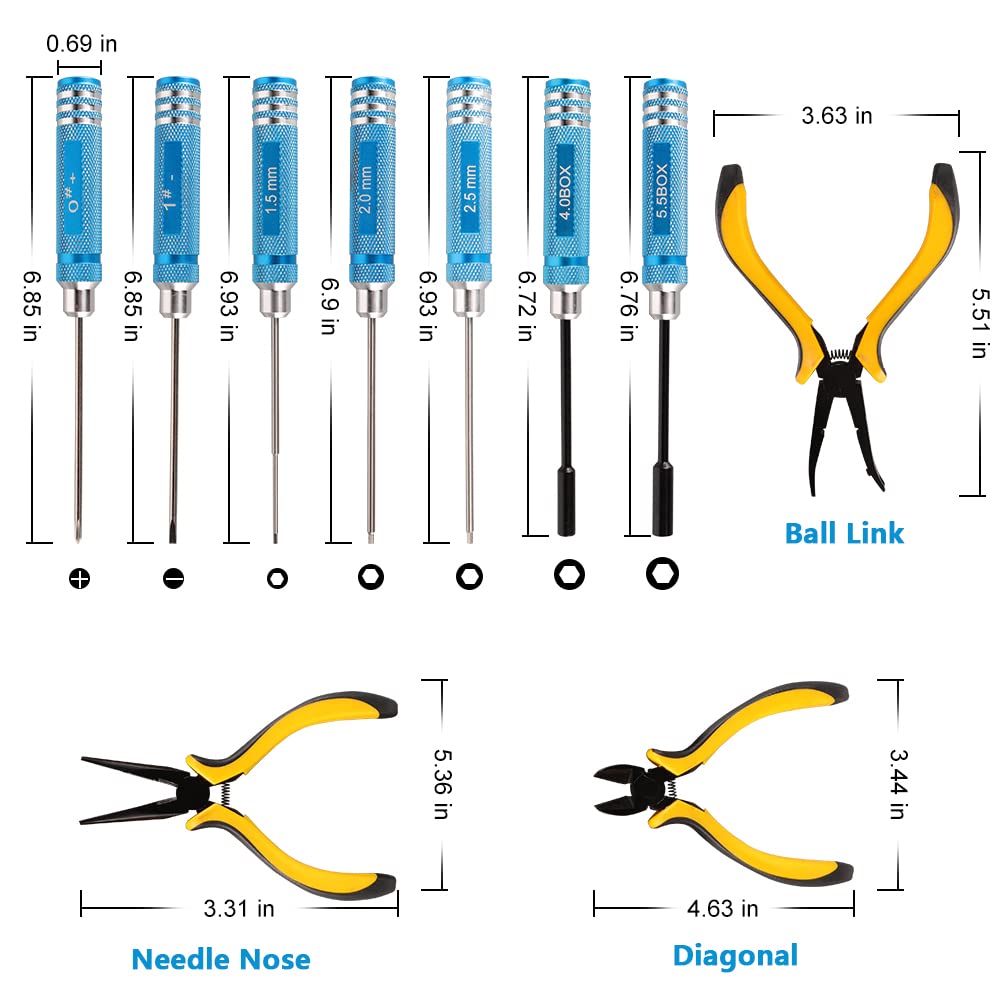 10-in-1 RC Tools Kit with Screwdriver, Pliers & Wrench - Professional Repair Tool Set for RC Cars, Drones, Airplanes & Boats - Perfect for Hobbyists and DIY Enthusiasts