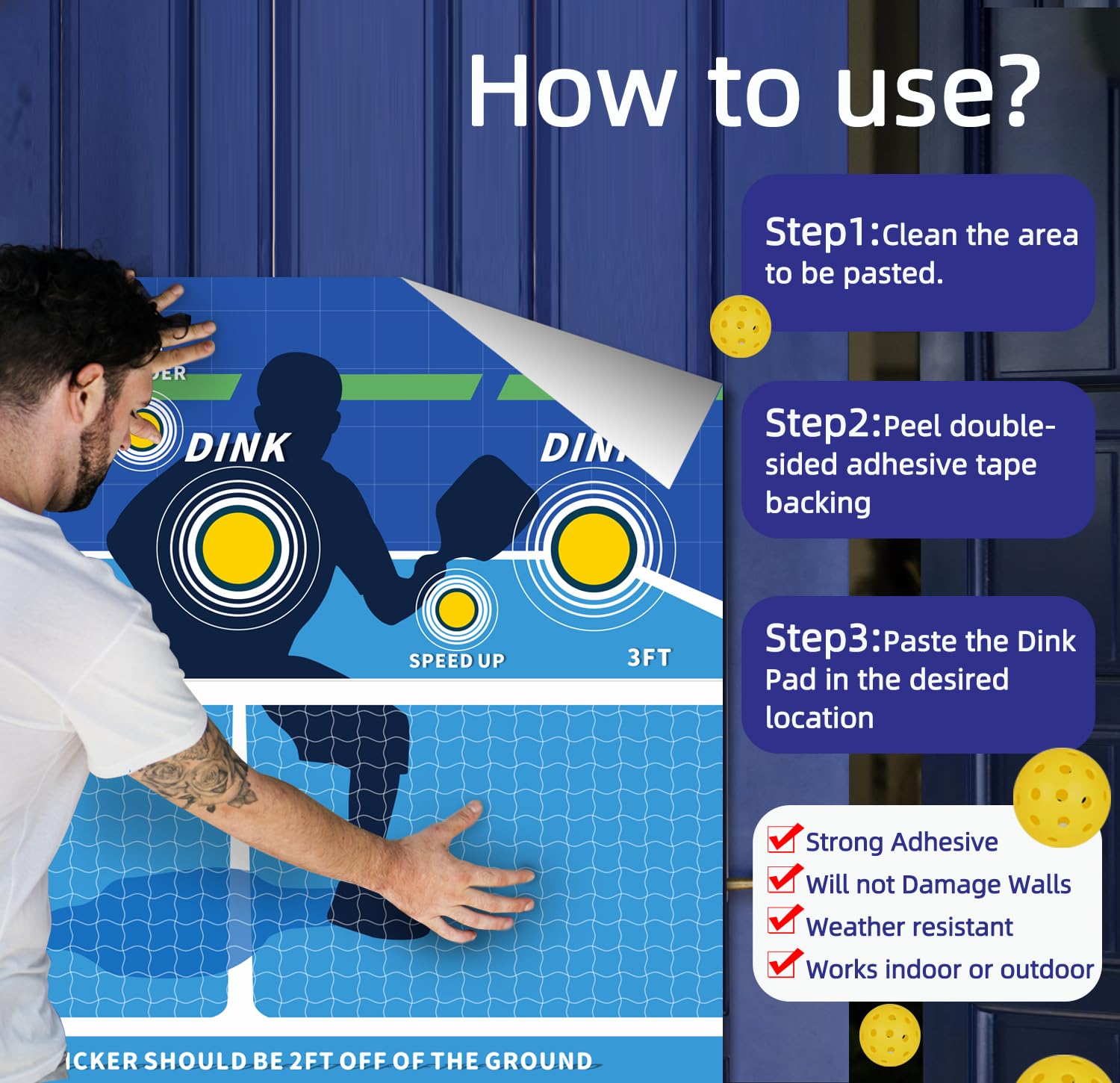 Dink Pad Pickleball Training Wall Rebounder - Portable Pickleball Practice Aid for Solo Drills | Turn Any Wall into a Pickleball Court | Perfect for Backyard, Garage & Indoor Training