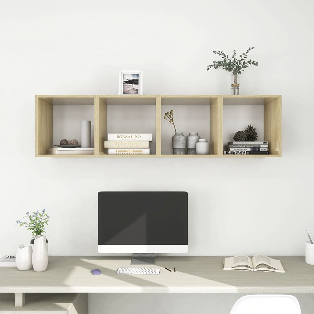 Floating Cube Storage Organizer - 4 Piece Set, White & Brown, Modern Bookshelf & Cabinet for Kids Room, Closet, Bedroom, Bathroom - Perfect for Organizing Toys, Books & Home Decor