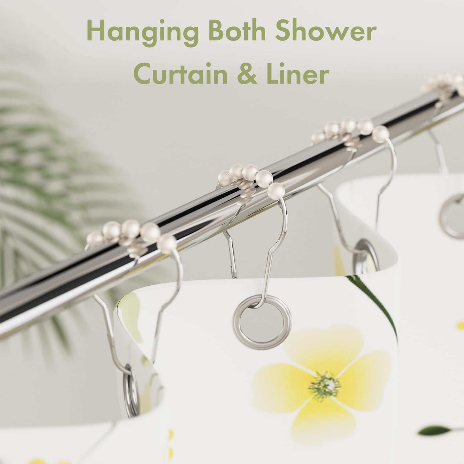 Stainless Steel Shower Curtain Hooks - 12 Pack Decorative Bathroom Hooks for Shower Curtains, Rustproof & Durable White Shower Accessories - Perfect for Bathroom, Hotel, and Home Decor