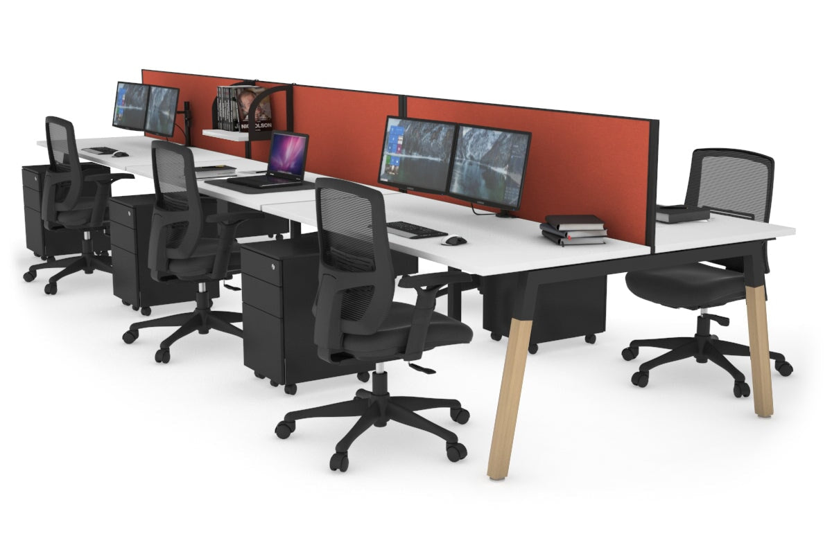 Quadro A Legs 6-Person Office Workstation with Wood Legs & Cross Beam [1600L x 700W] - Perfect for Collaborative Workspaces, Conference Rooms & Open Office Layouts