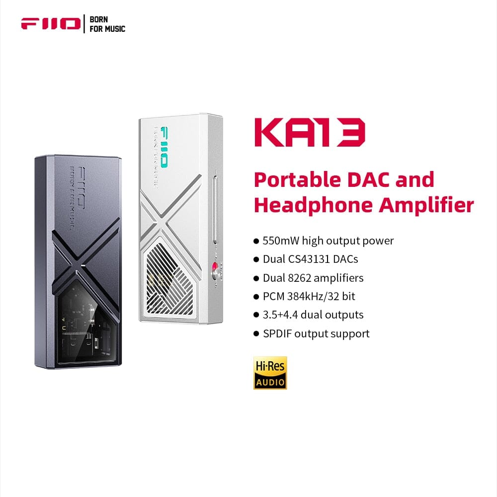 FiiO KA13 Portable Headphone Amplifier with Dual CS43131 DACs - High Resolution Audio for Home, Office & Travel Use