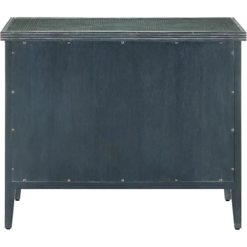 38 Inch Santos Wood and Glass Blue Storage Chest - Stylish Home Decor for Bedroom, Living Room, or Entryway Organization