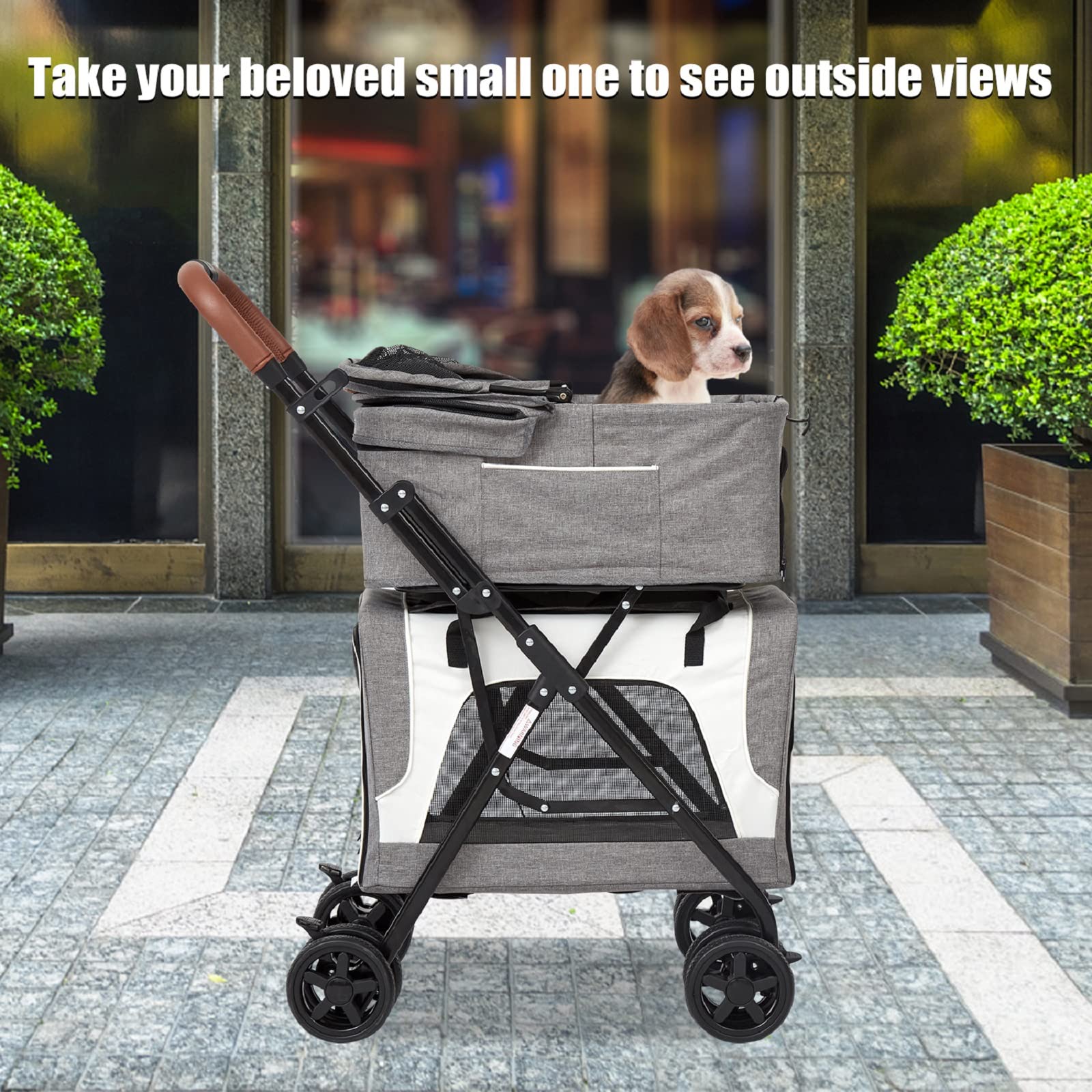 Premium 2-in-1 Pet Stroller for Small Dogs & Cats - Double Pet Carrier with Detachable Jogging Wheels, Safety Belt & Storage Pockets | Perfect for Outdoor Walks, Jogging, Vet Visits & Shopping Trips (Grey)