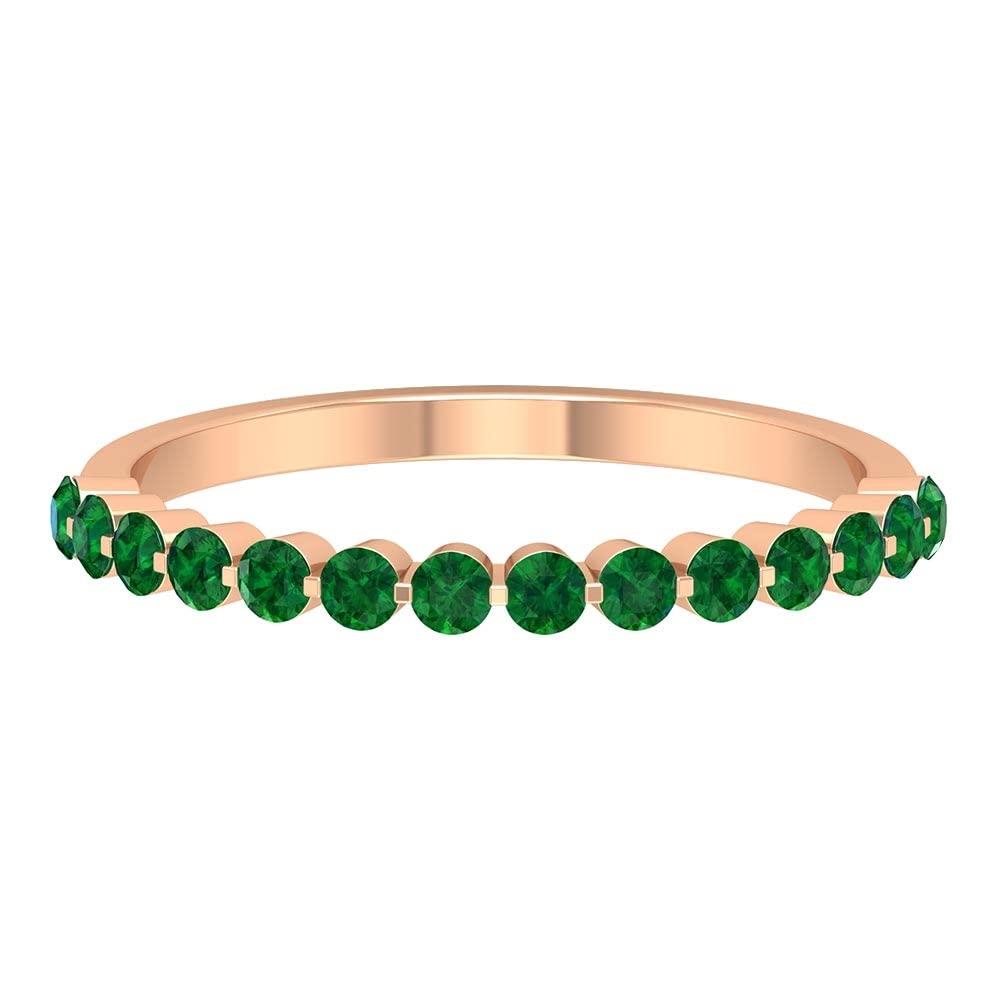 1/2 Carat Emerald Half Eternity Ring for Women - 14K Solid Gold May Birthstone Wedding Band, Anniversary & Engagement Jewelry Gift