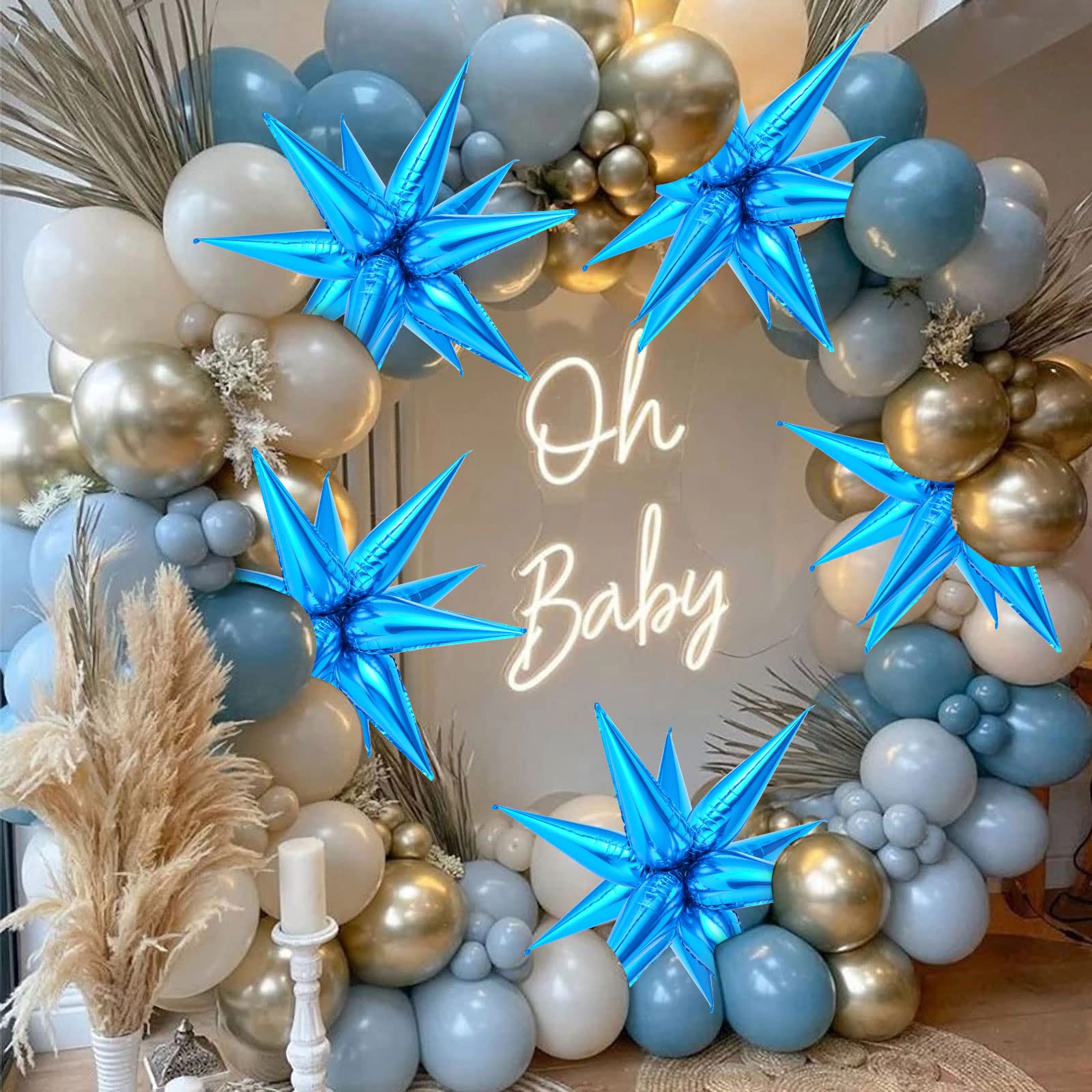72-Piece Blue Star Balloons - 26 Inch Blue Foil Cone Balloons for Birthday & Baby Shower Decorations | Explosion Starburst Mylar Balloons with 12-Point Star Design - Perfect for Party Backdrops, Ceiling Decor, and Photo Booth Props