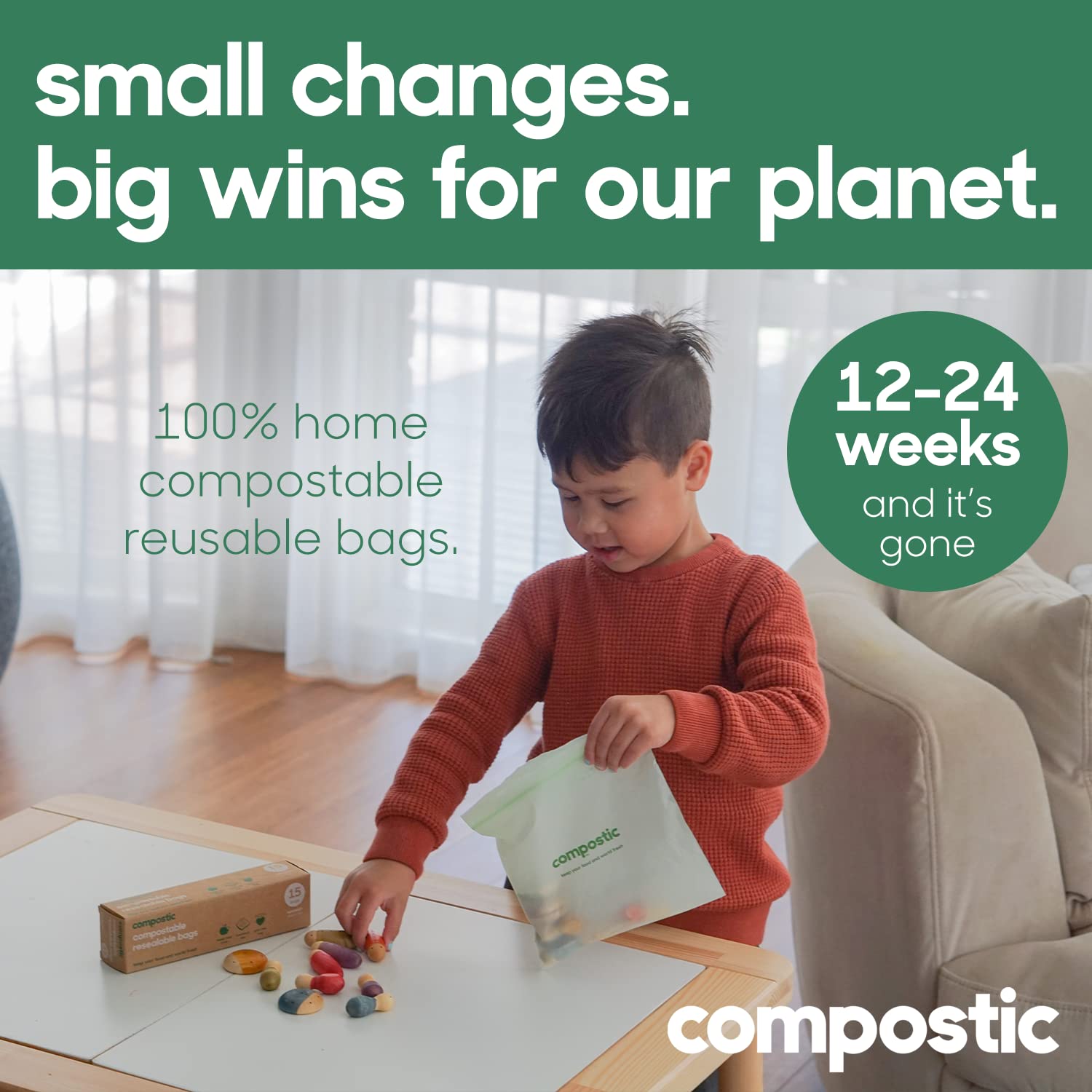 **Eco-Friendly Home Compostable Resealable Gallon Bags (10.5