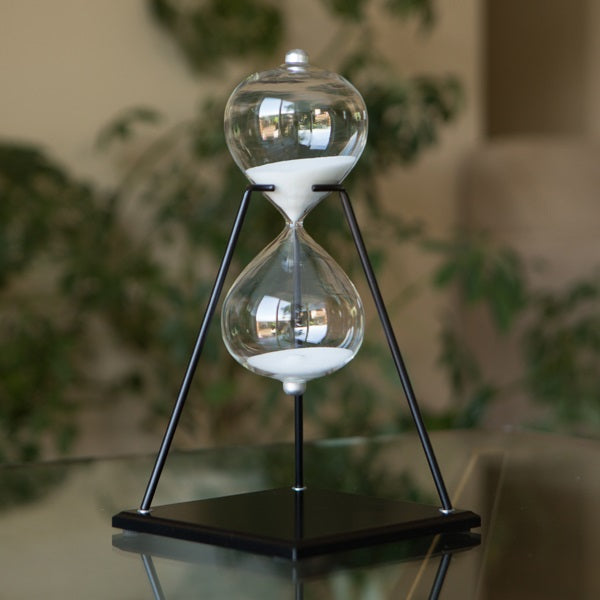 30 or 60 Minute Modern Glass Sand Timer with Stand - Black - Perfect for Kitchen, Office, Classroom & Board Games
