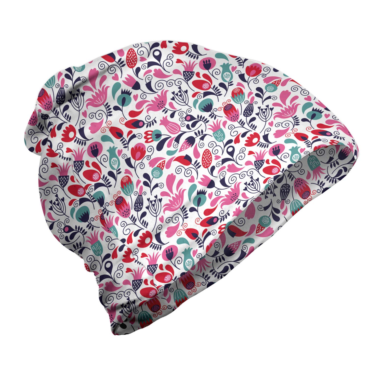 Ambesonne Unisex Beanie - Ornate Swirls Tulip Art Design - Warm Winter Hat for Men & Women - Perfect for Hiking, Outdoor Activities & Cold Weather Fashion