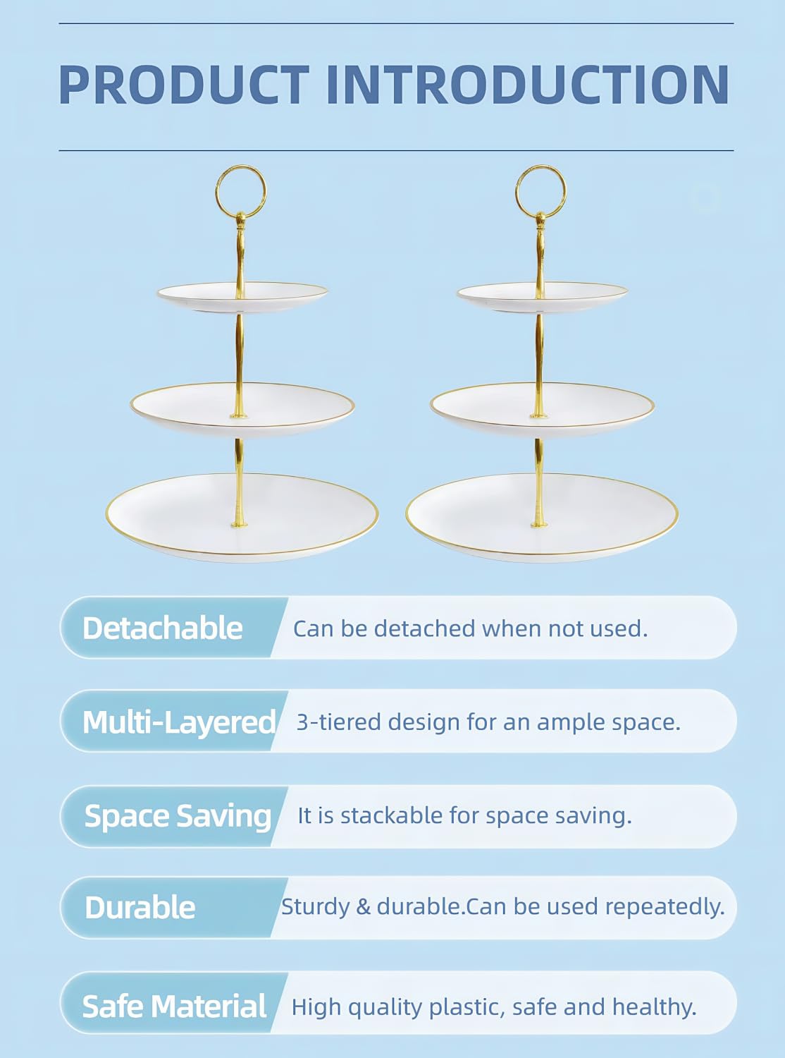 3-Tier Plastic Cupcake Stand for Weddings & Parties - Round White Dessert Stand with Gold Rim - Tiered Serving Cake Display for Pastries, Cakes & Treats (2-Pack) - Perfect for Birthday Parties, Baby Showers & Bridal Events