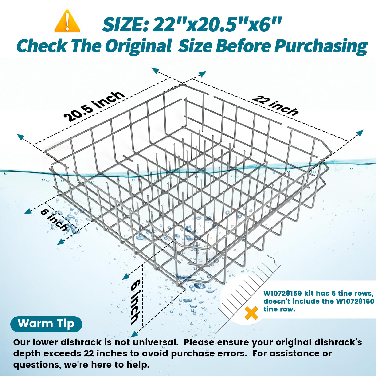 Upgraded W10728159 OEM Dishwasher Lower Rack Compatible with Kitchenaid, Maytag W10525646 W10780925 - 22in Wide 20.5in Deep Replacement Part - Perfect for Kitchen Appliance Repair & Dishwasher Maintenance