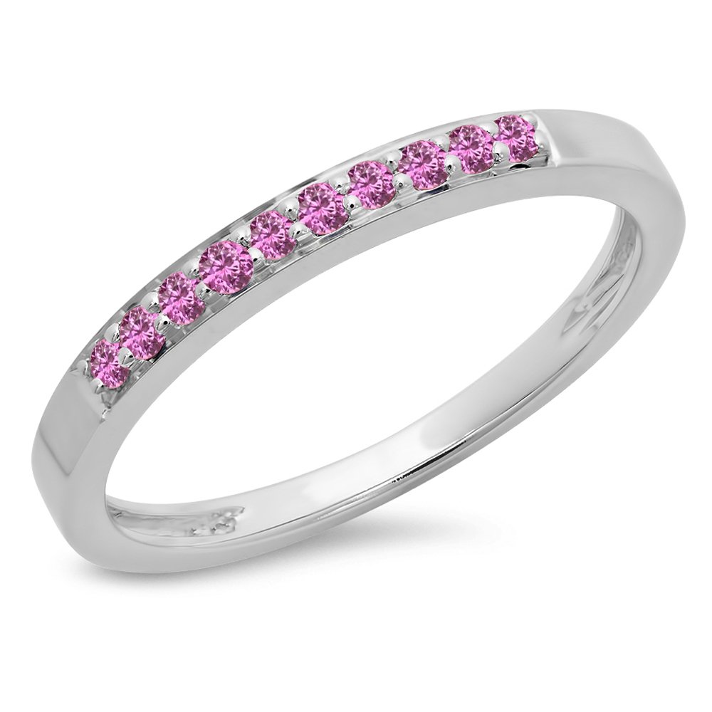 0.15 Cttw 10K Solid Gold Round Pink Sapphire Women's Anniversary Wedding Band Stackable Ring - Perfect for Bridal Jewelry, Engagement Gifts & Everyday Elegance
