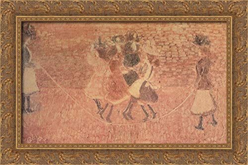 24x16 Gold Ornate Wood Framed Canvas Art by Maurice Prendergast - Skipping Rope Painting - Vintage Home Decor for Living Room, Bedroom & Office Wall Art