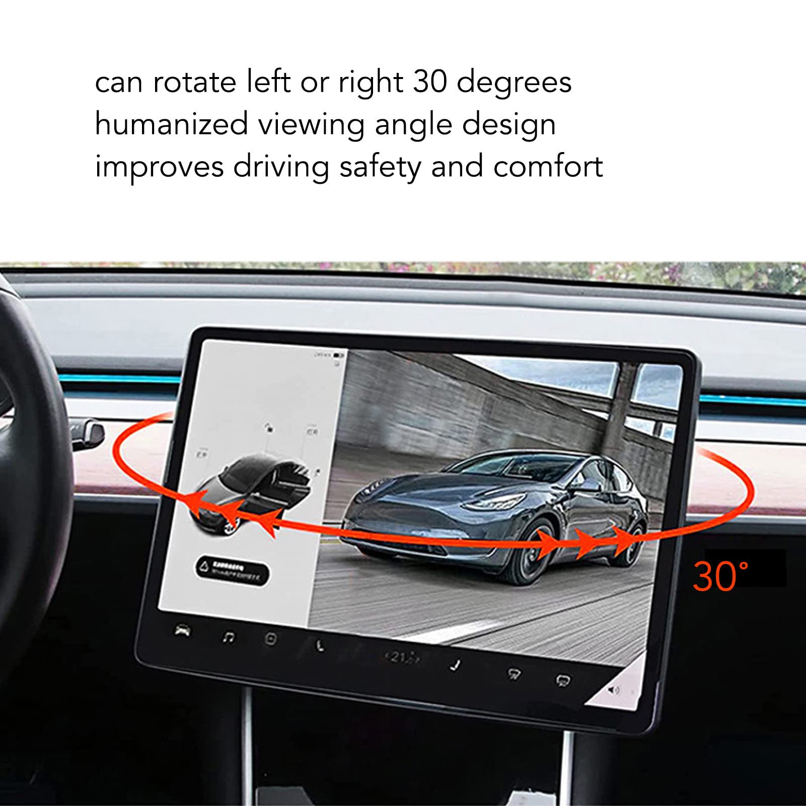 Qiilu 360° Rotating Center Console Screen Mount Holder for Tesla Model 3 & Y - Car Dashboard GPS Navigation Swivel Stand (Perfect for Road Trips & Daily Commuting)