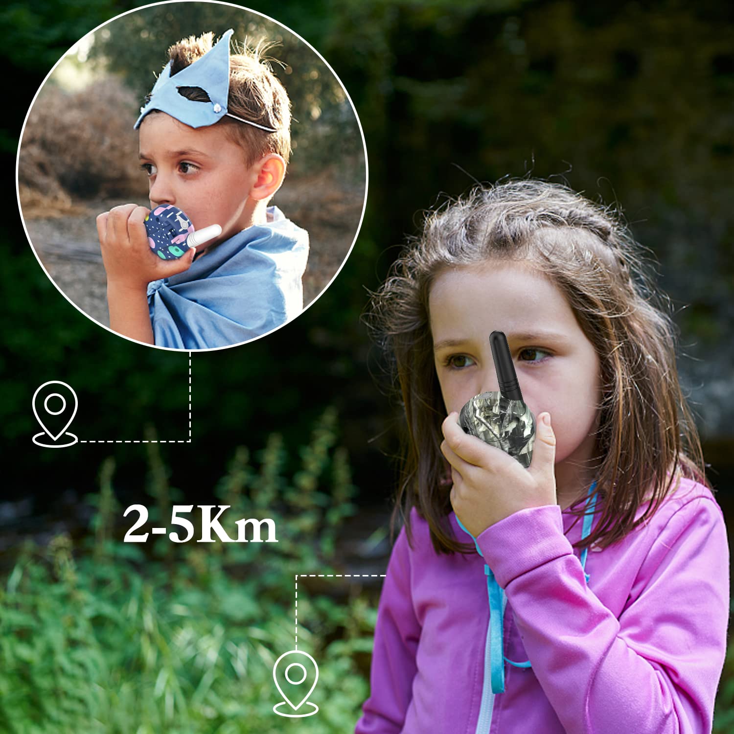 QNIGLO Rechargeable Kids Walkie Talkies - Camo Walkie Talkies for Boys & Girls Ages 3-12, Long Range Outdoor Adventure Toys for Camping, Hiking, Spy Games & Police Role Play | Perfect Birthday Gift for Kids