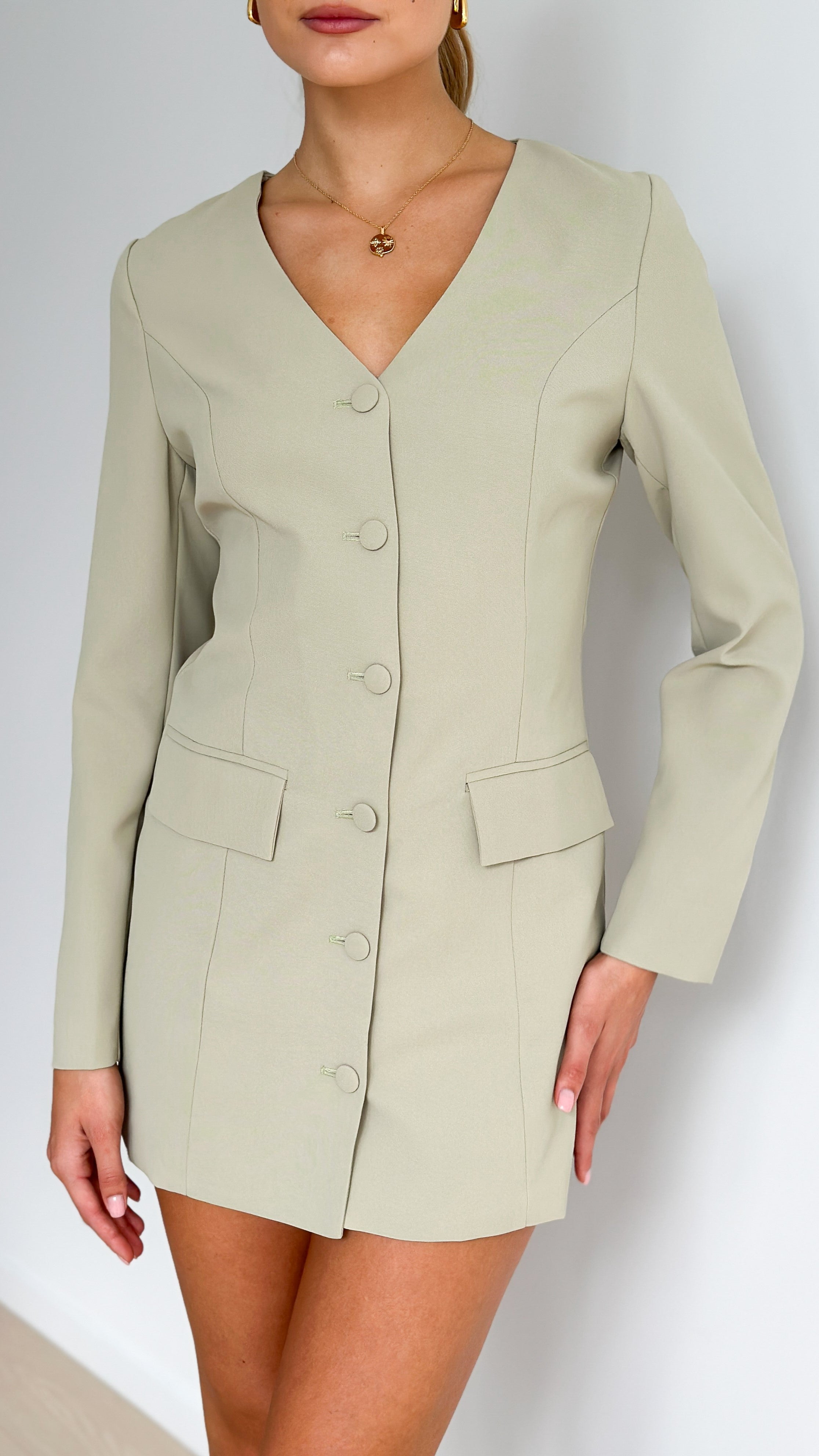 Madelaine Long Sleeve Mini Dress in Sage Green - Elegant Flowy Party Dress for Women, Perfect for Date Night, Cocktail Parties & Special Occasions